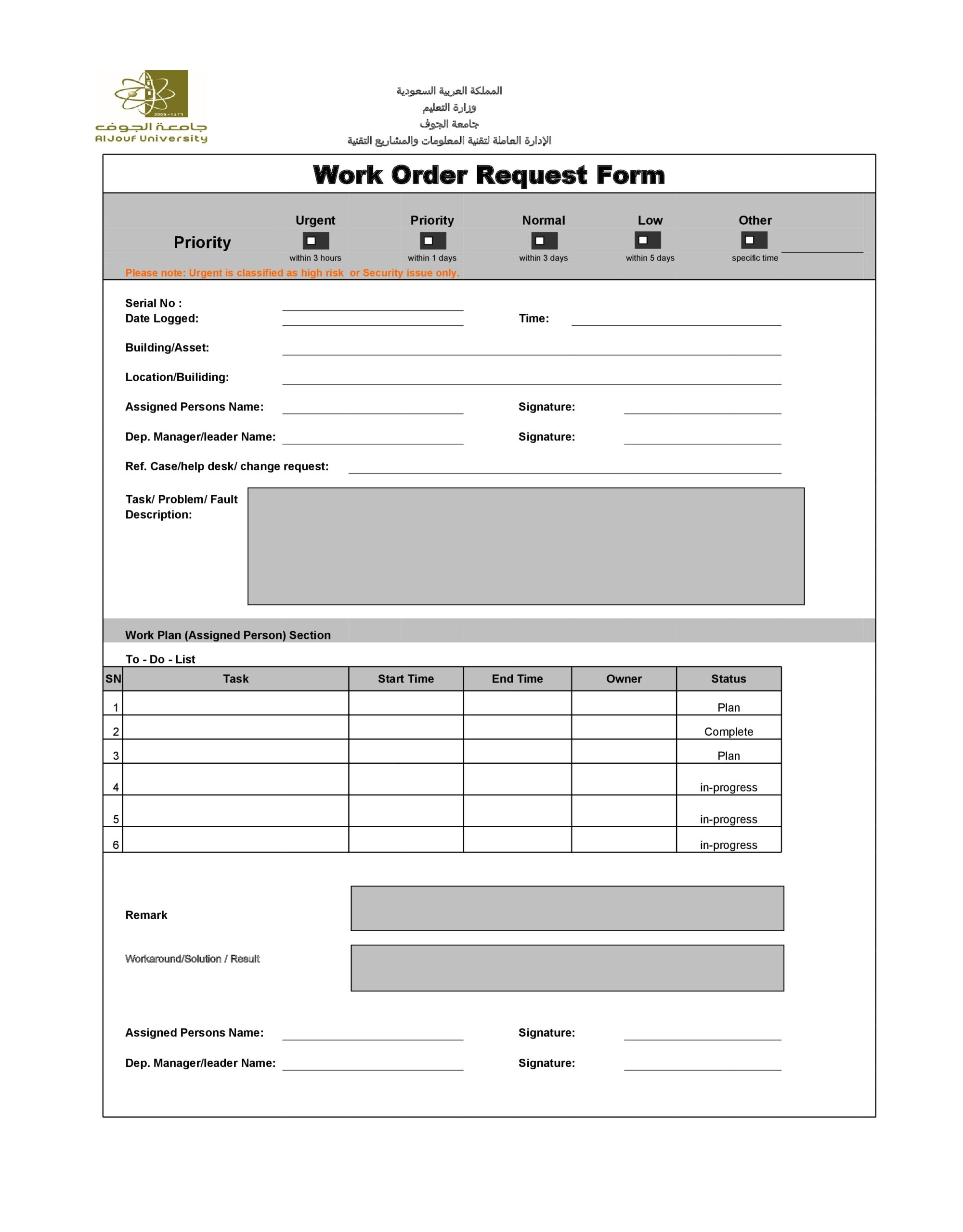52 Printable Work Order Templates Excel Word PDF  52 Printable Work Order Templates Excel Word PDF