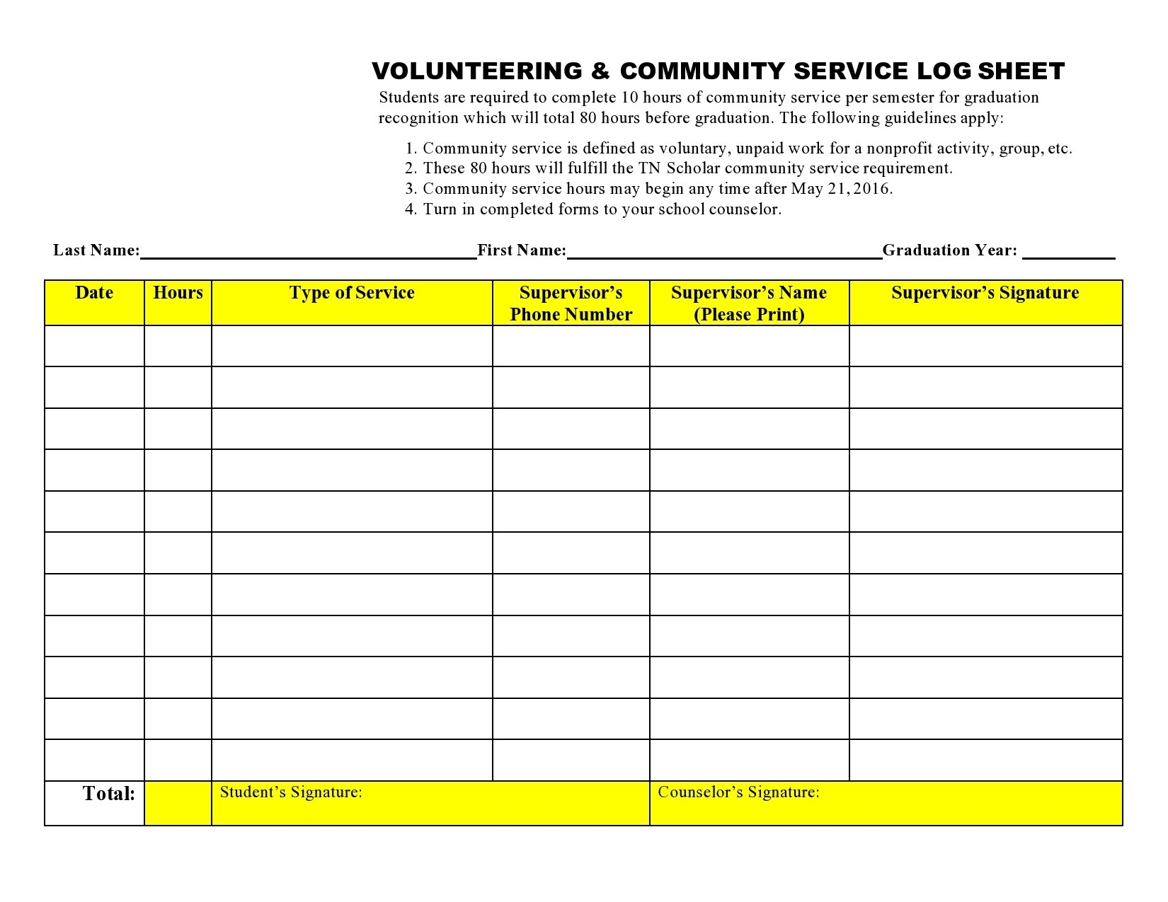 56 Blank Volunteer Hours Log Templates Excel U0026 Word 