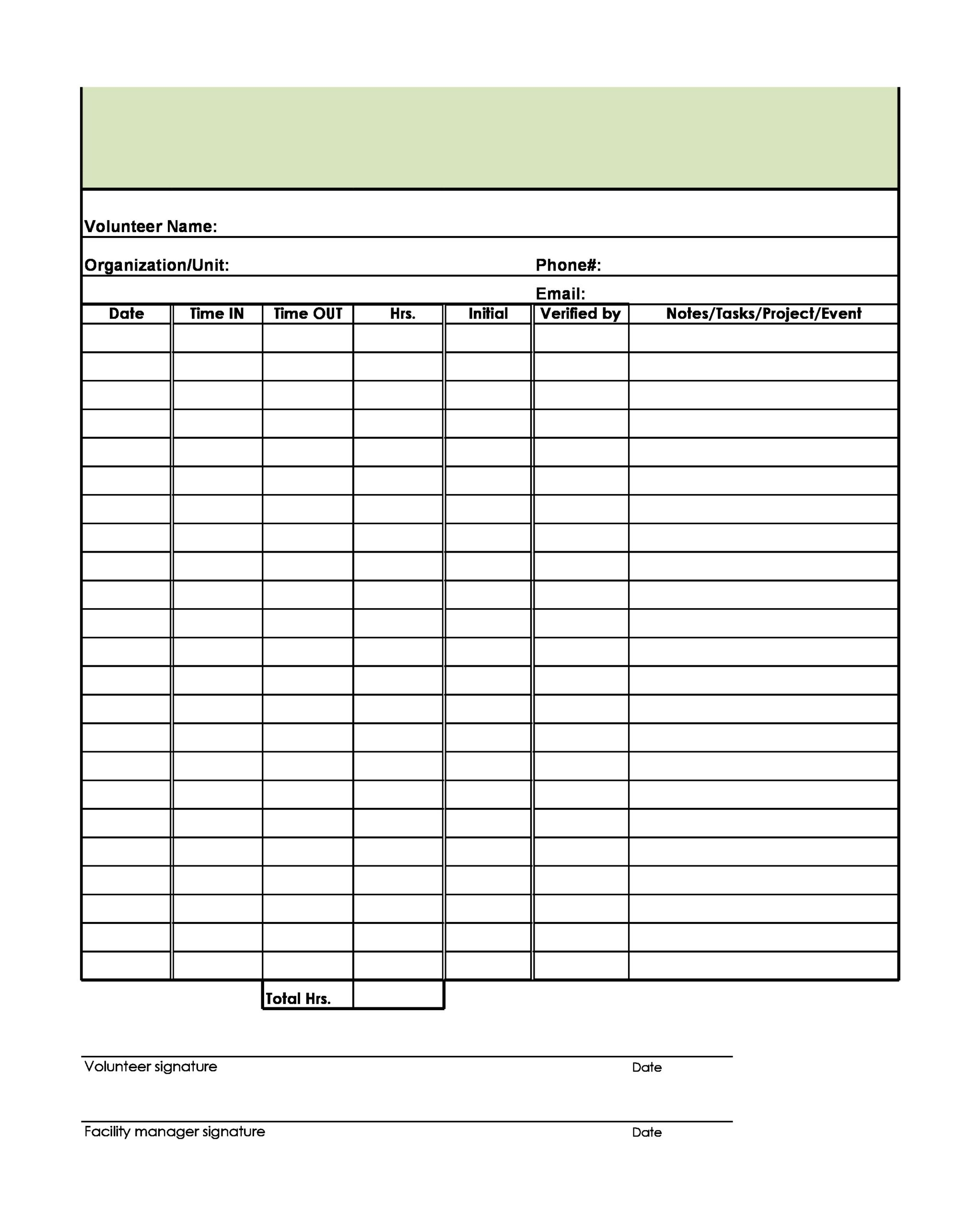 56 Blank Volunteer Hours Log Templates Excel U0026 Word 