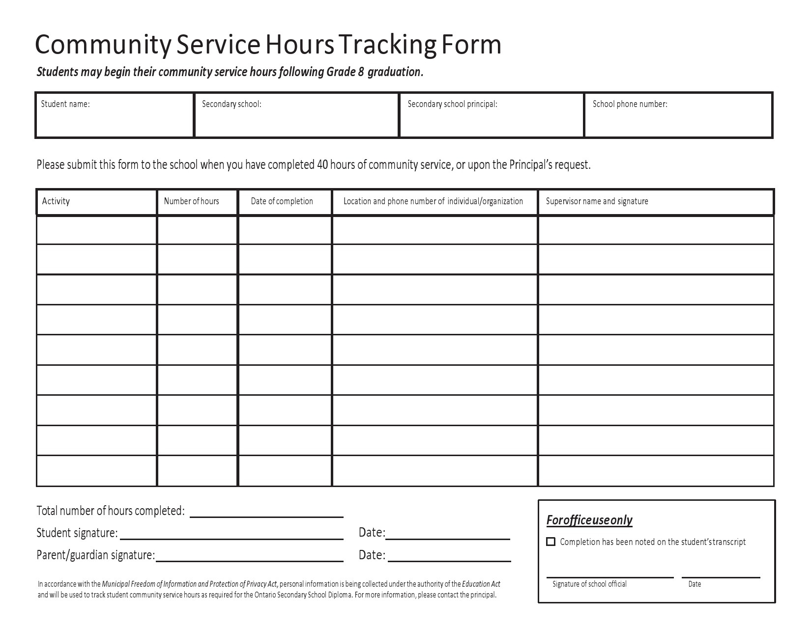 Free Printable Volunteer Hours Log Sheet