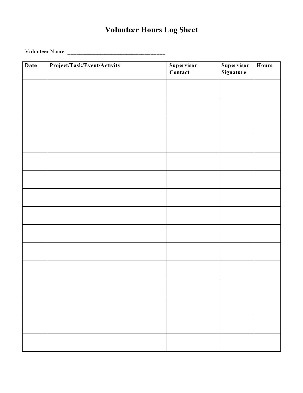 56 Blank Volunteer Hours Log Templates Excel U0026 Word 