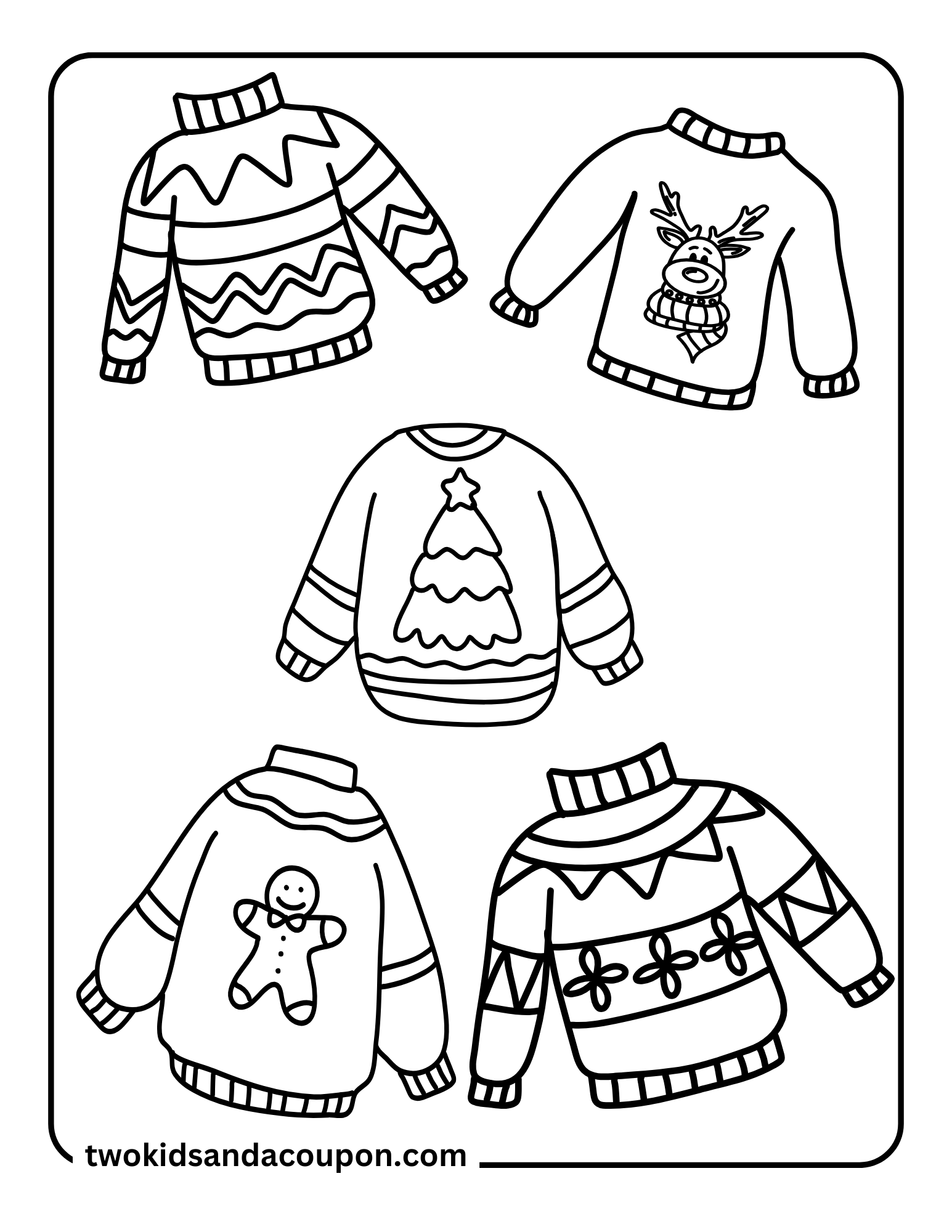 7 Free Cute Christmas Ugly Sweater Coloring Pages