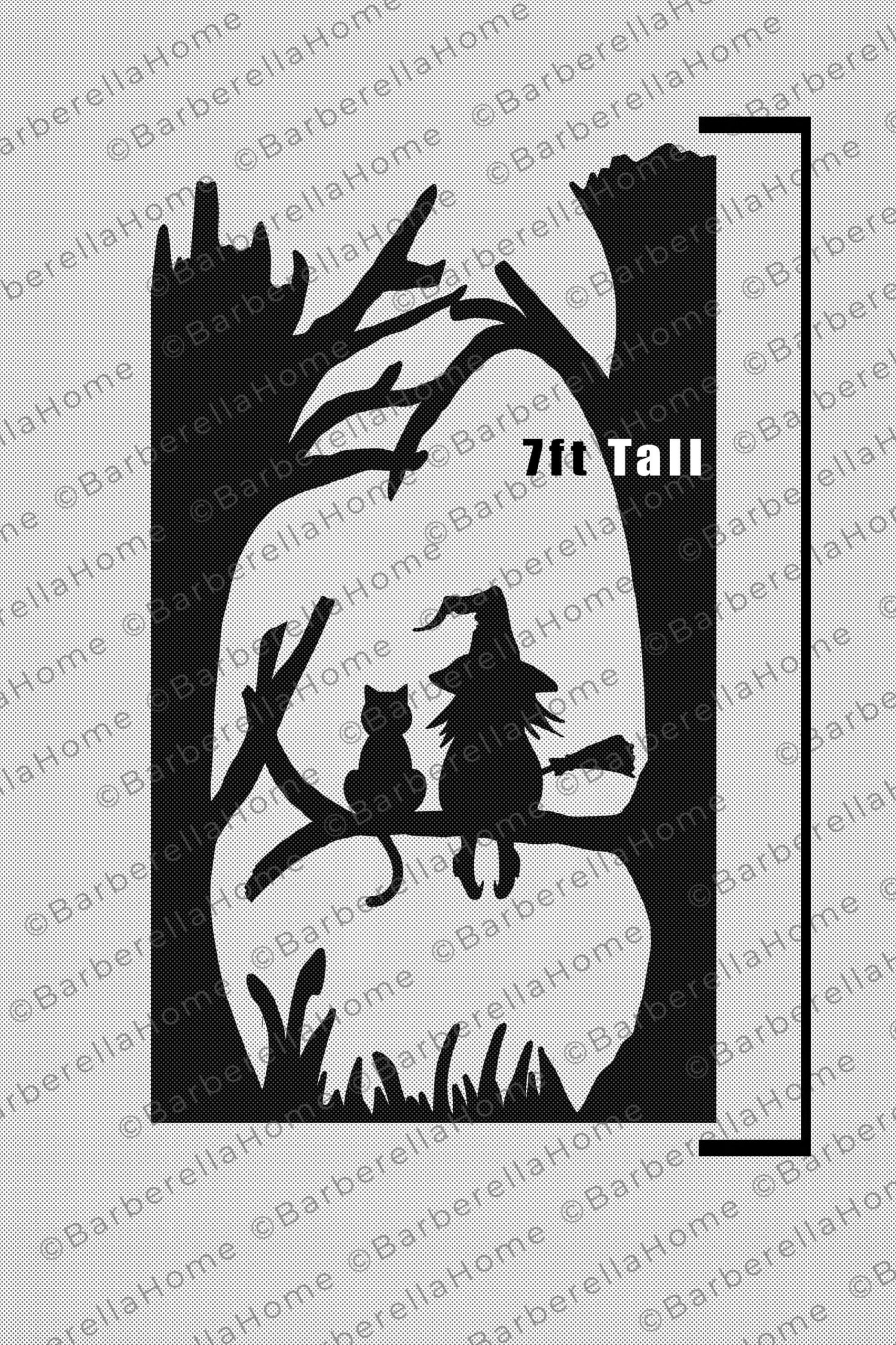 7ft Witch And Cat Template When Made Printable Trace And Cut Halloween Silhouette Decor Templates Stencils PDF Etsy