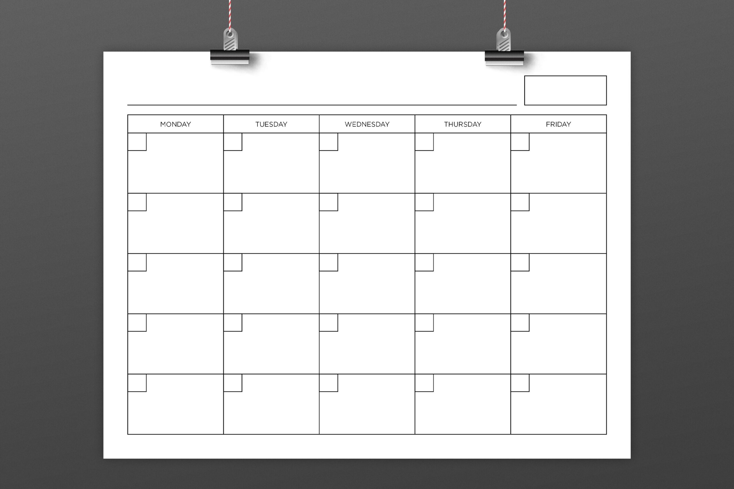 8 5 X 11 Inch Blank Monday To Friday Calendar Page Template