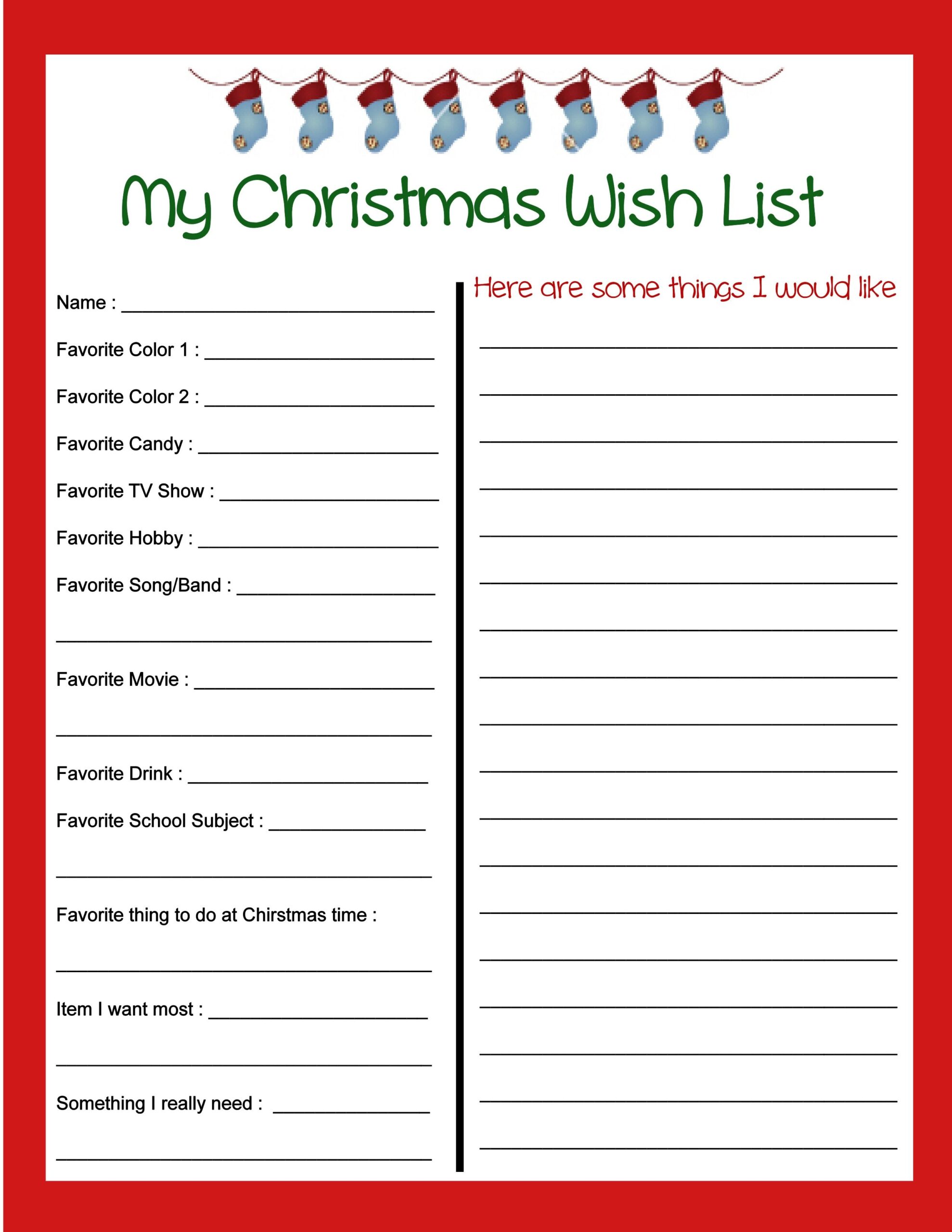 Free Printable Christmas Gift List