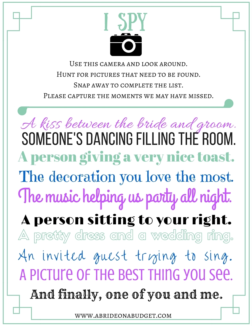 Free Printable Wedding I Spy Template