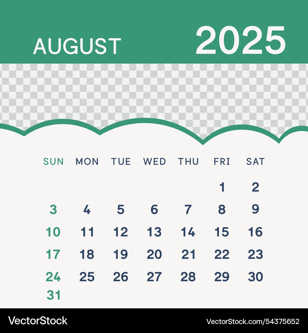 A Calendar That Says August 2025 Royalty Free Vector Image