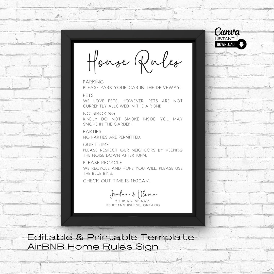Airbnb Editable House Rules Sign Rental Property House Rules Printable Airbnb Welcome Sign VRBO Sign Airbnb Signage Airbnb Decor Canva Etsy