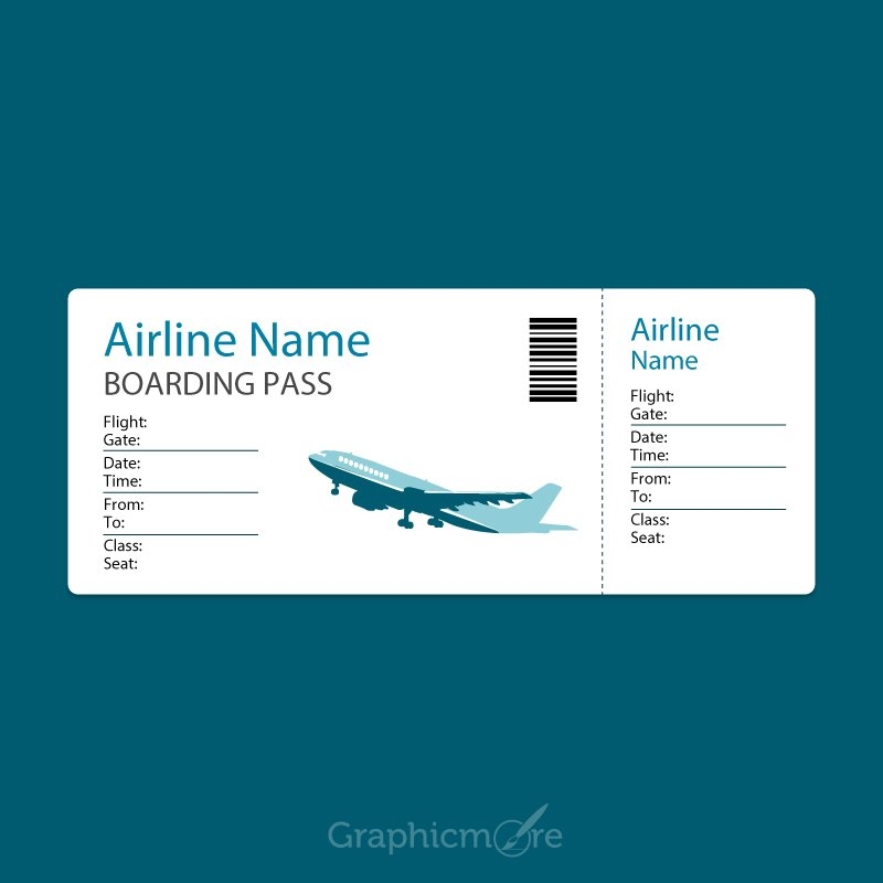 Airline Blue Boarding Pass Template Design Free Vector File Download