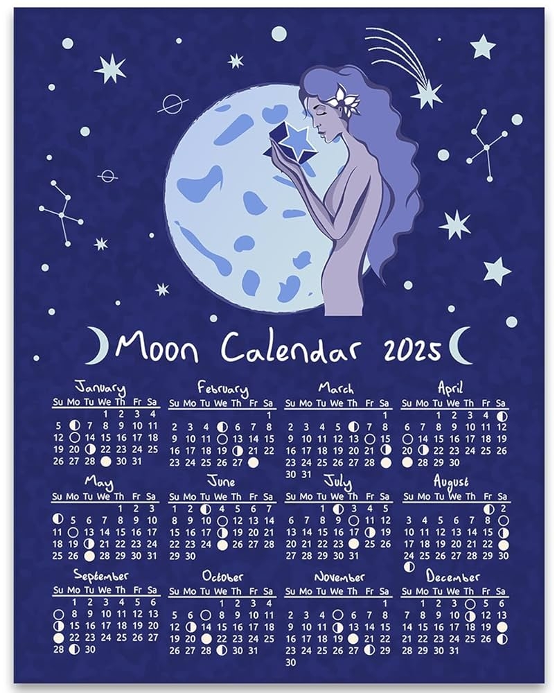 Amazon 2025 Calendar 11x14 Unframed Poster Moon Phases Lunar Poster Astrology Wall Art Celestial Calendar 2025 Moon Cycle Chart U0026 Lunar Phase Tracker Whimsical Wall Calendar Zodiac Constellation Art Home U0026 Kitchen