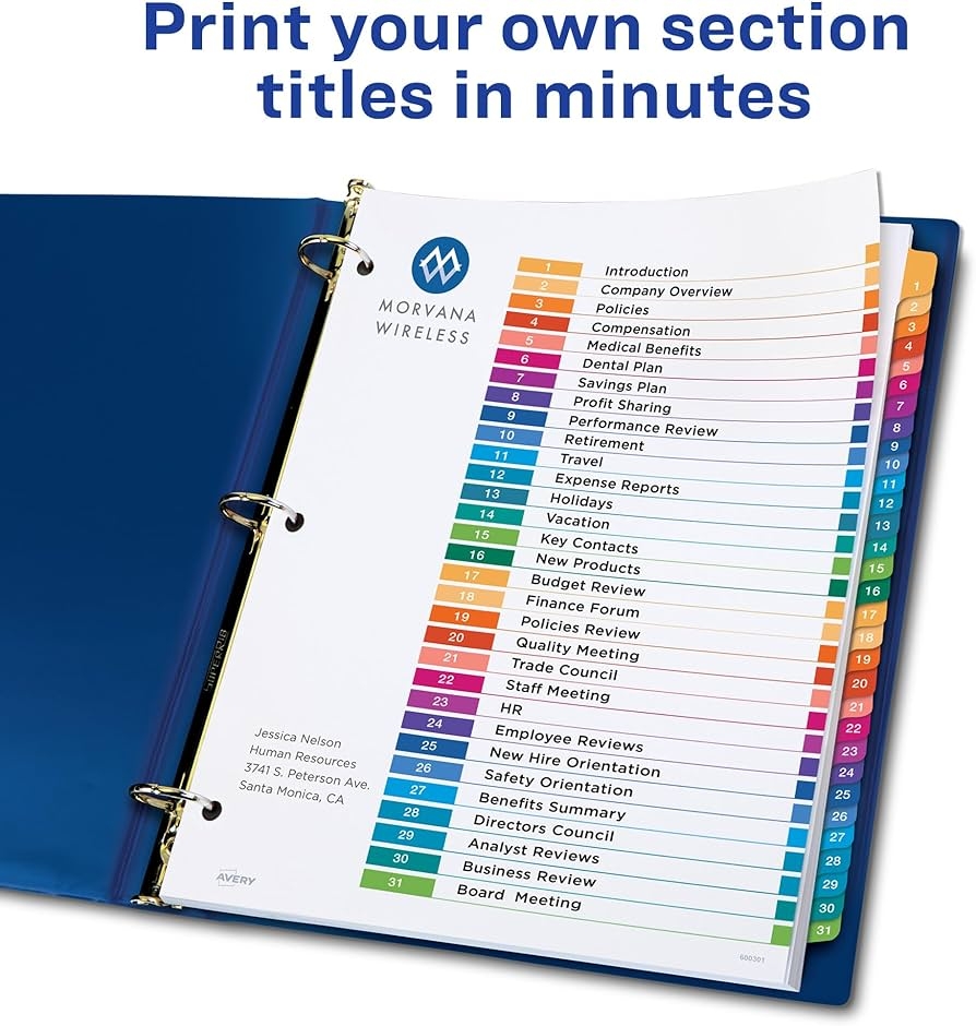 Amazon Avery 1 31 Tab Dividers For 3 Ring Binders Customizable Table Of Contents Multicolor Tabs 1 Set 11129 Binder Index Dividers Office Products Amazon Avery 1 31 Tab Dividers For 3 Ring Binders Customizable Table Of Contents Multicolor Tabs 1 Set 11129 Binder Index Dividers Office Products