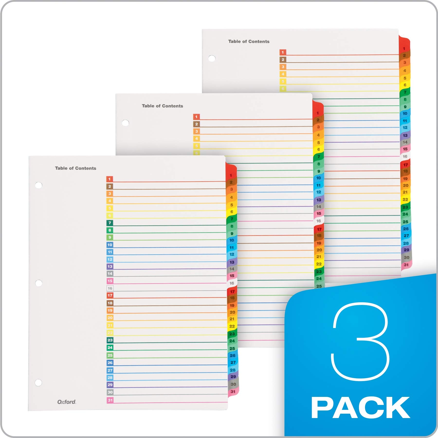 Amazon Oxford OneStep Binder Dividers Dividers For 3 Ring Binder Durable 31 Tab Daily Divider Sets Numbered 1 31 Customizable Table Of Contents Reversible Multicolor Tabs 3 Sets 89402 Office Products Amazon Oxford OneStep Binder Dividers Dividers For 3 Ring Binder Durable 31 Tab Daily Divider Sets Numbered 1 31 Customizable Table Of Contents Reversible Multicolor Tabs 3 Sets 89402 Office Products