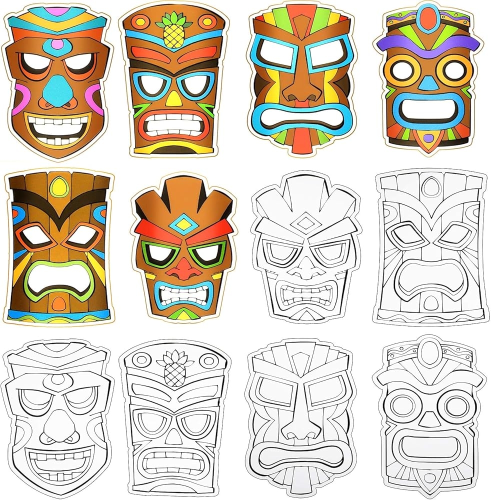 Amazon Skylety 12 Pieces Tiki Totem Masks Craft Kit For 