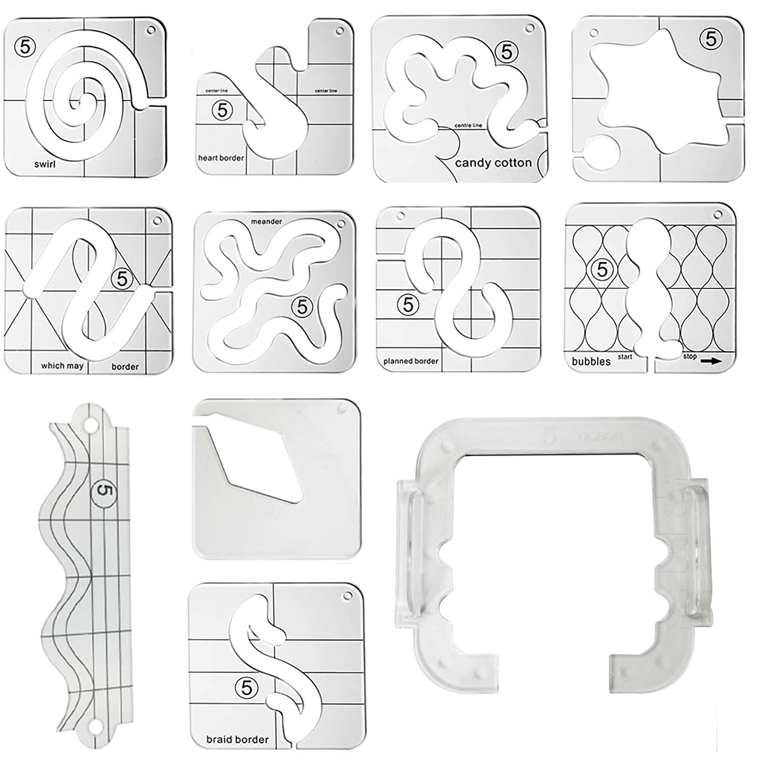 Amazon YICBOR Free Motion Quilting Template Set With Quilting Frame For Domestic Sewing Machine FMQ Grip 5