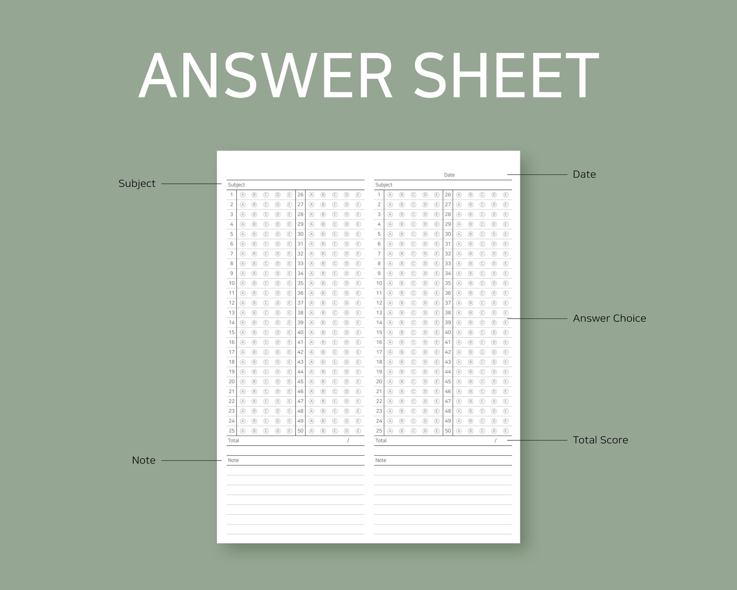 Answer Sheet Answer Sheet Printable Answer Sheet PDF Answer Sheet Download Answer Sheet 2020 Etsy UK