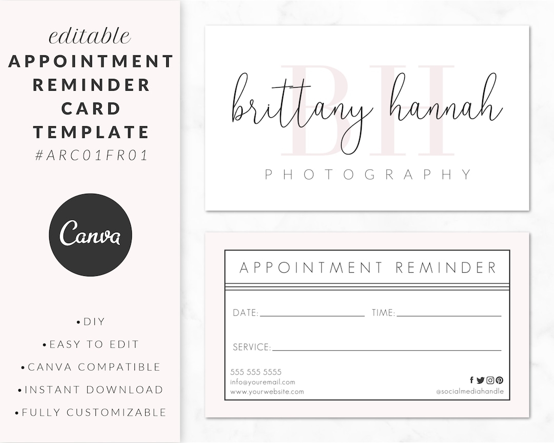 Appointment Reminder Card Template For Canva Editable Business 
