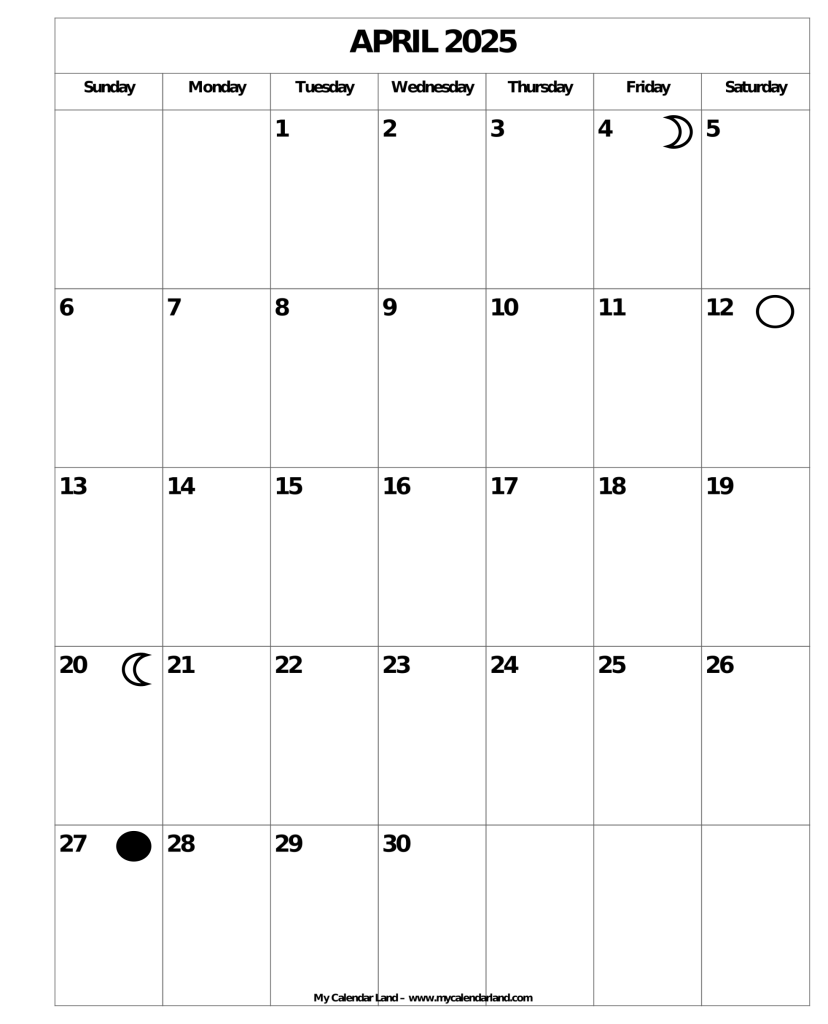 April 2025 Calendar My Calendar Land