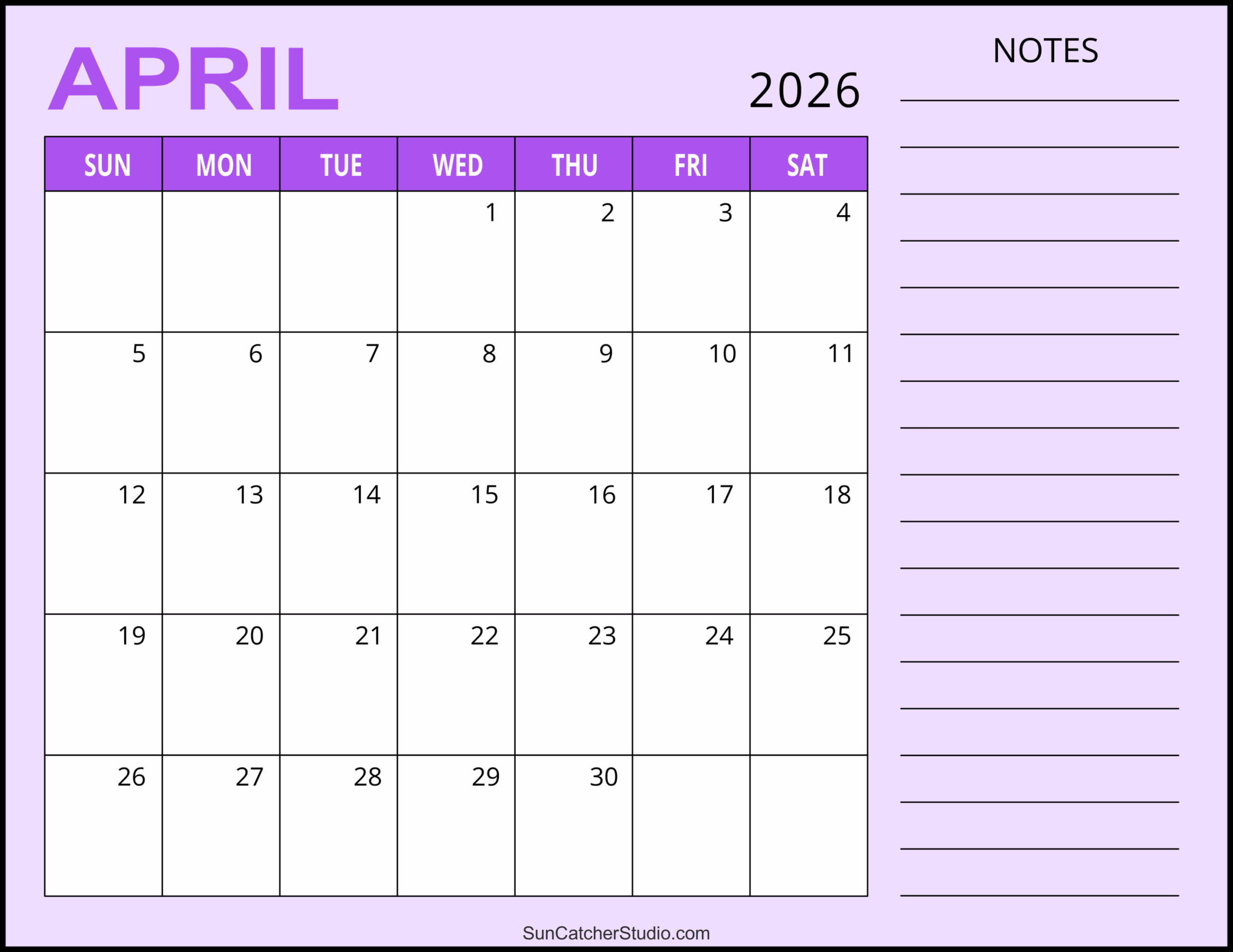 April 2026 Calendar Canva