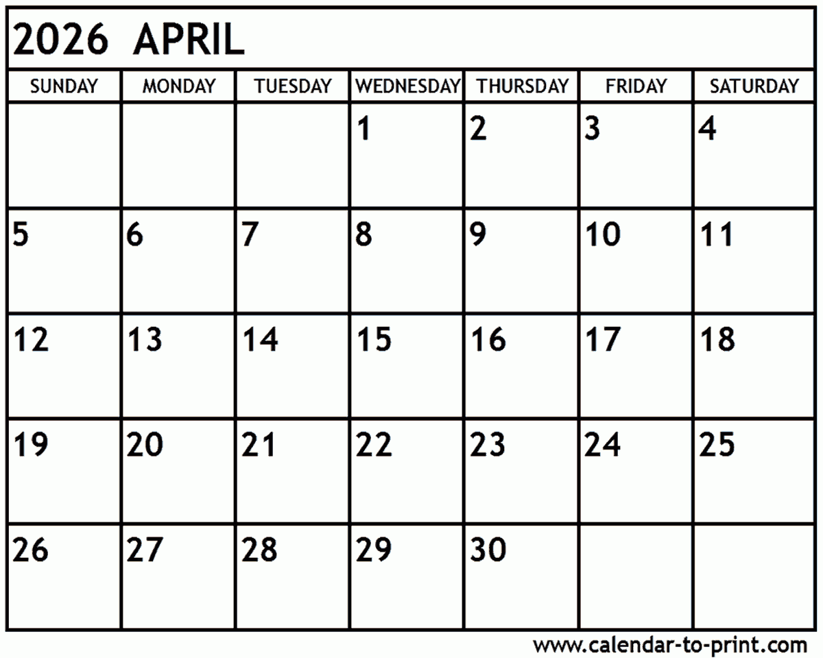 April 2026 Calendar Large