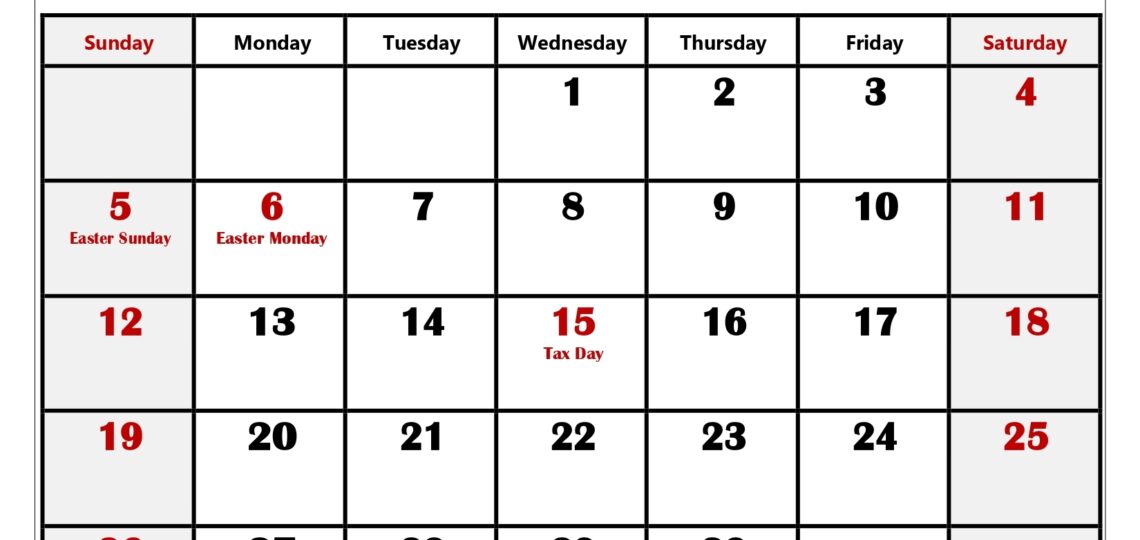 April 2026 Calendar Printable PDF With Holidays Templates