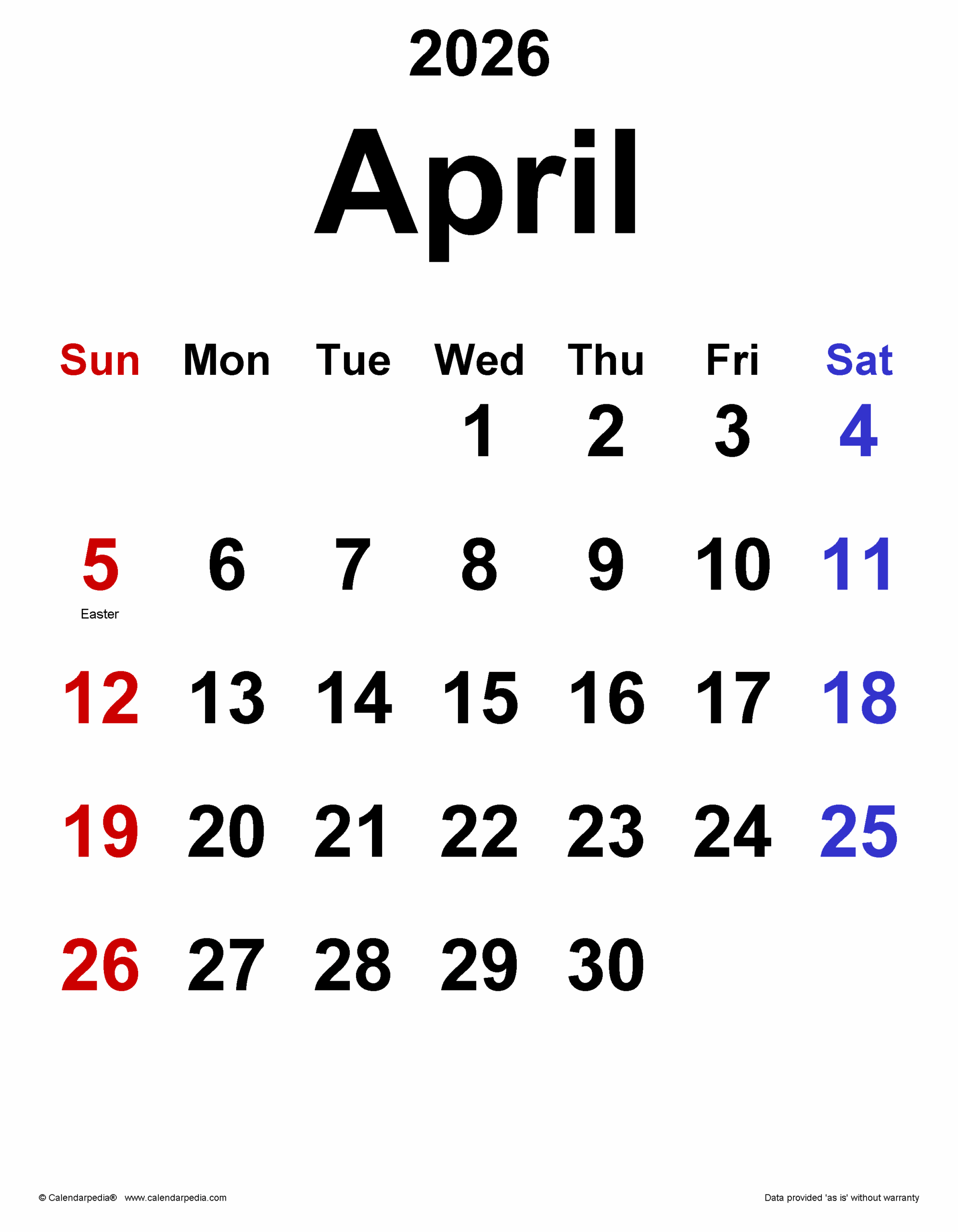 April 2026 Calendar Templates For PDF Excel And Word April 2026 Calendar Templates For PDF Excel And Word