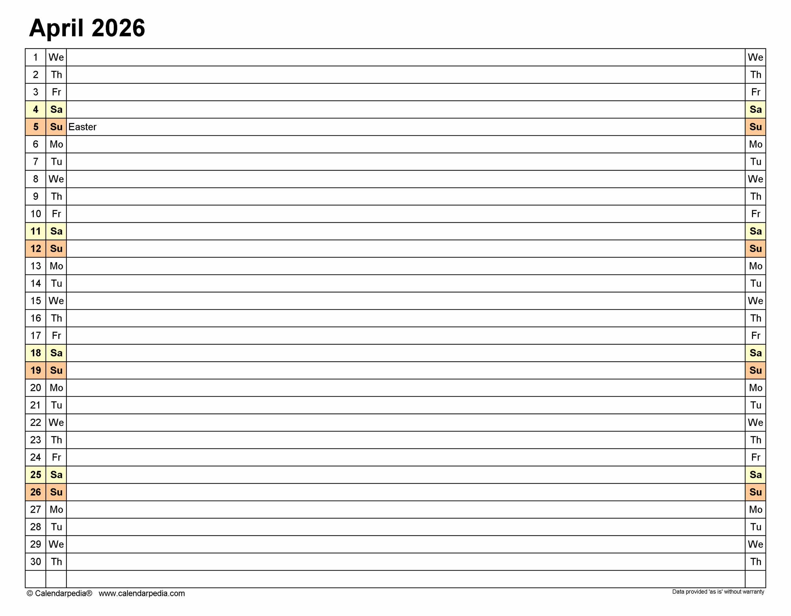 April 2026 Calendar Calendarpedia
