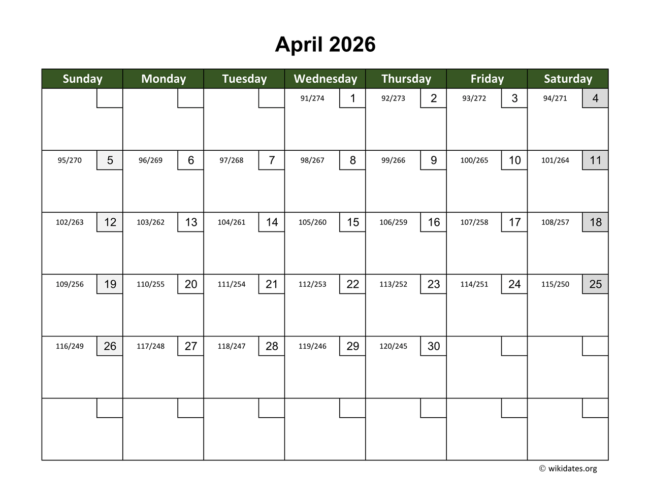April 2026 Calendar Large Numbers
