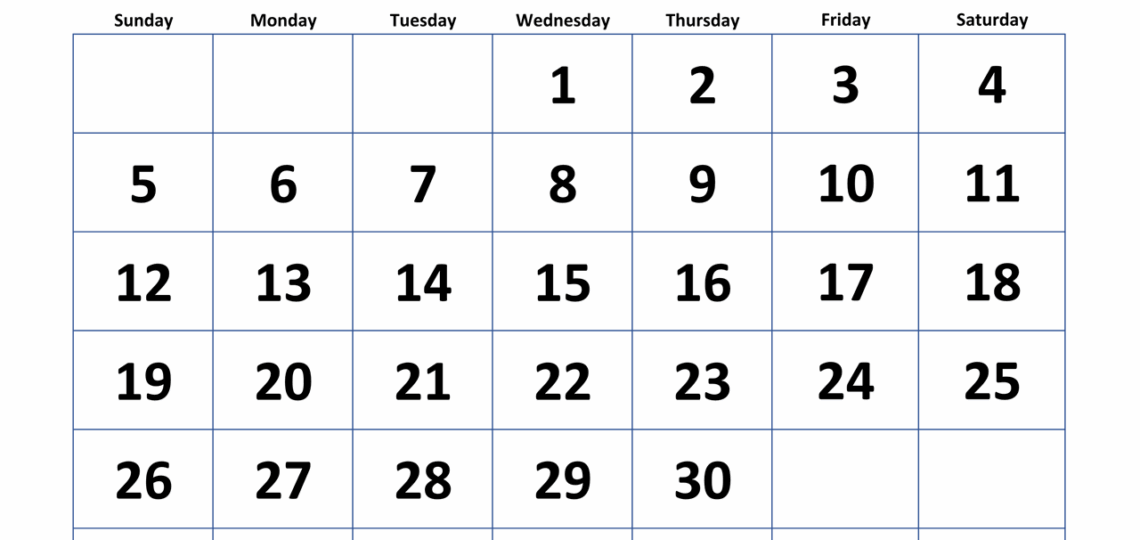 April 2026 Calendar With Extra large Dates WikiDates