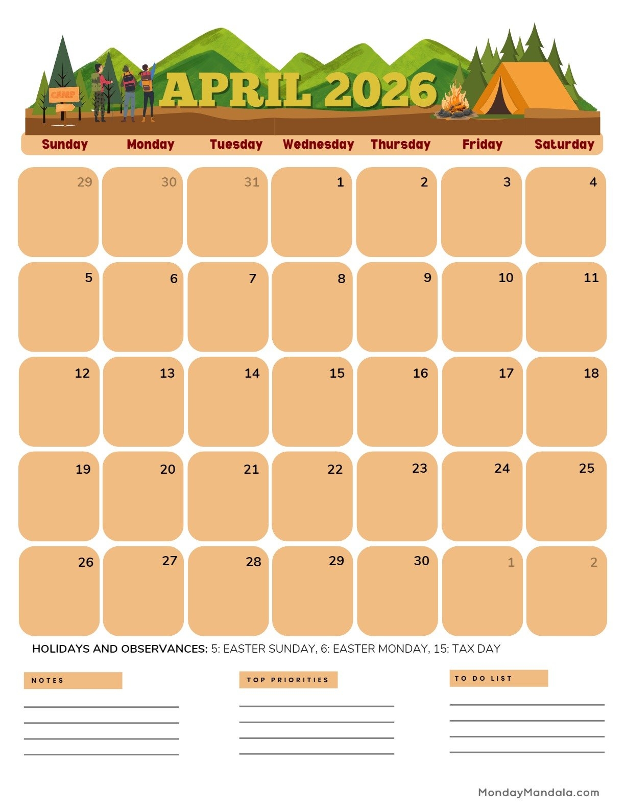 April 2026 Calendars Free PDF Printables 