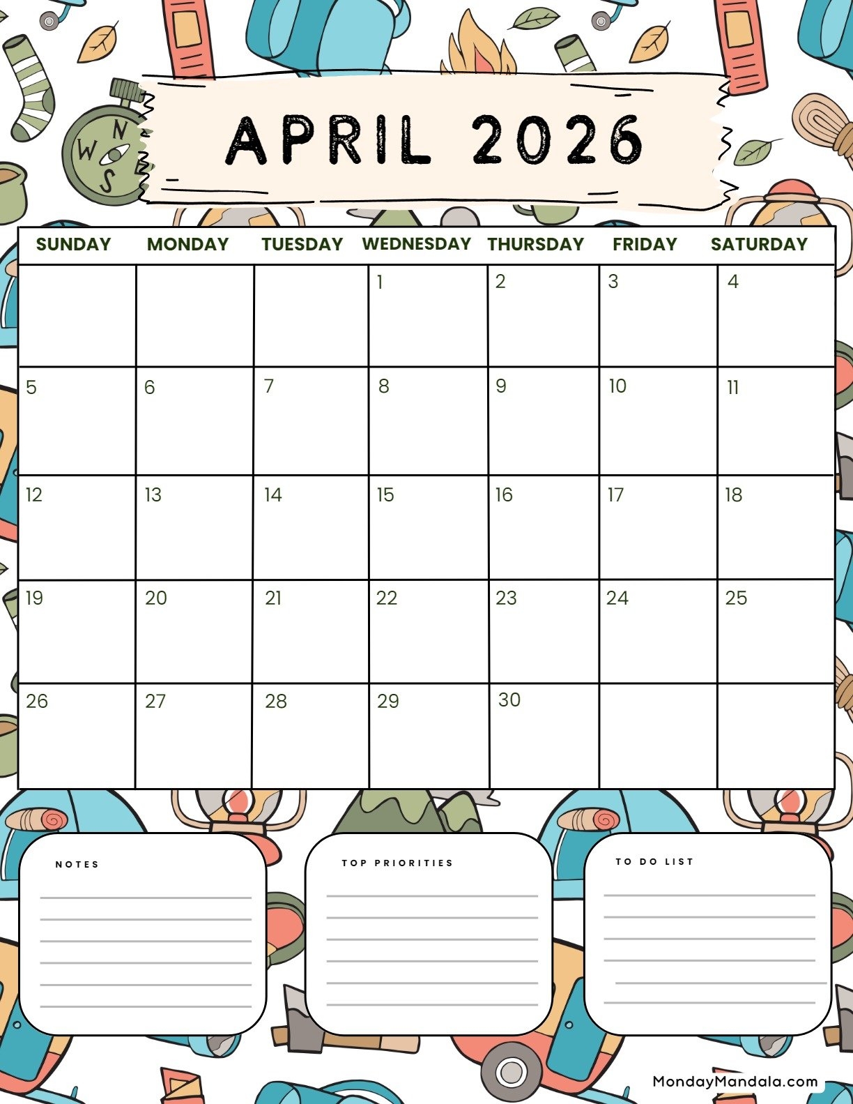 April 2026 Calendars Free PDF Printables 