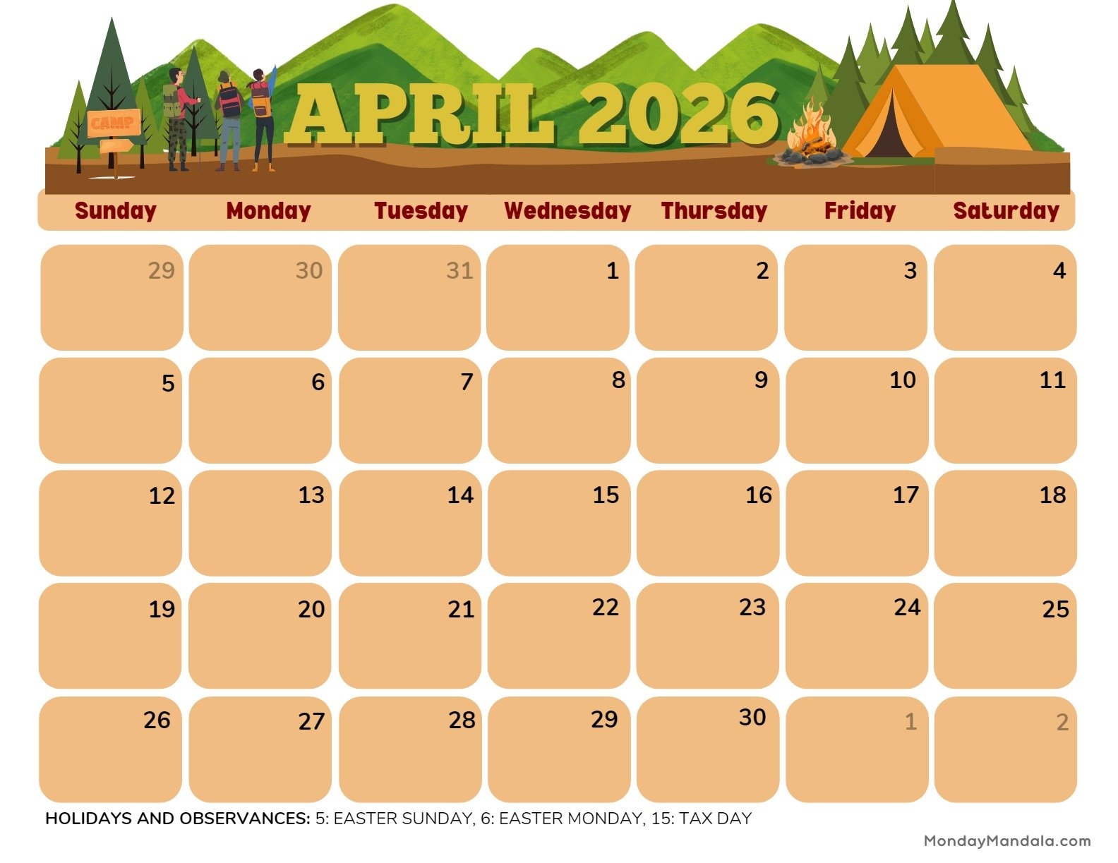 April 2026 National Calendar
