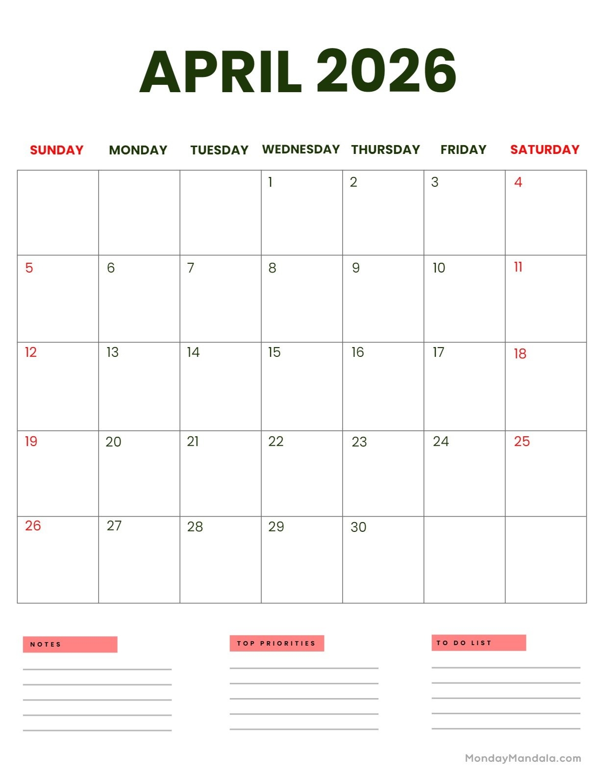 April 2026 Calendars Free PDF Printables April 2026 Calendars Free PDF Printables