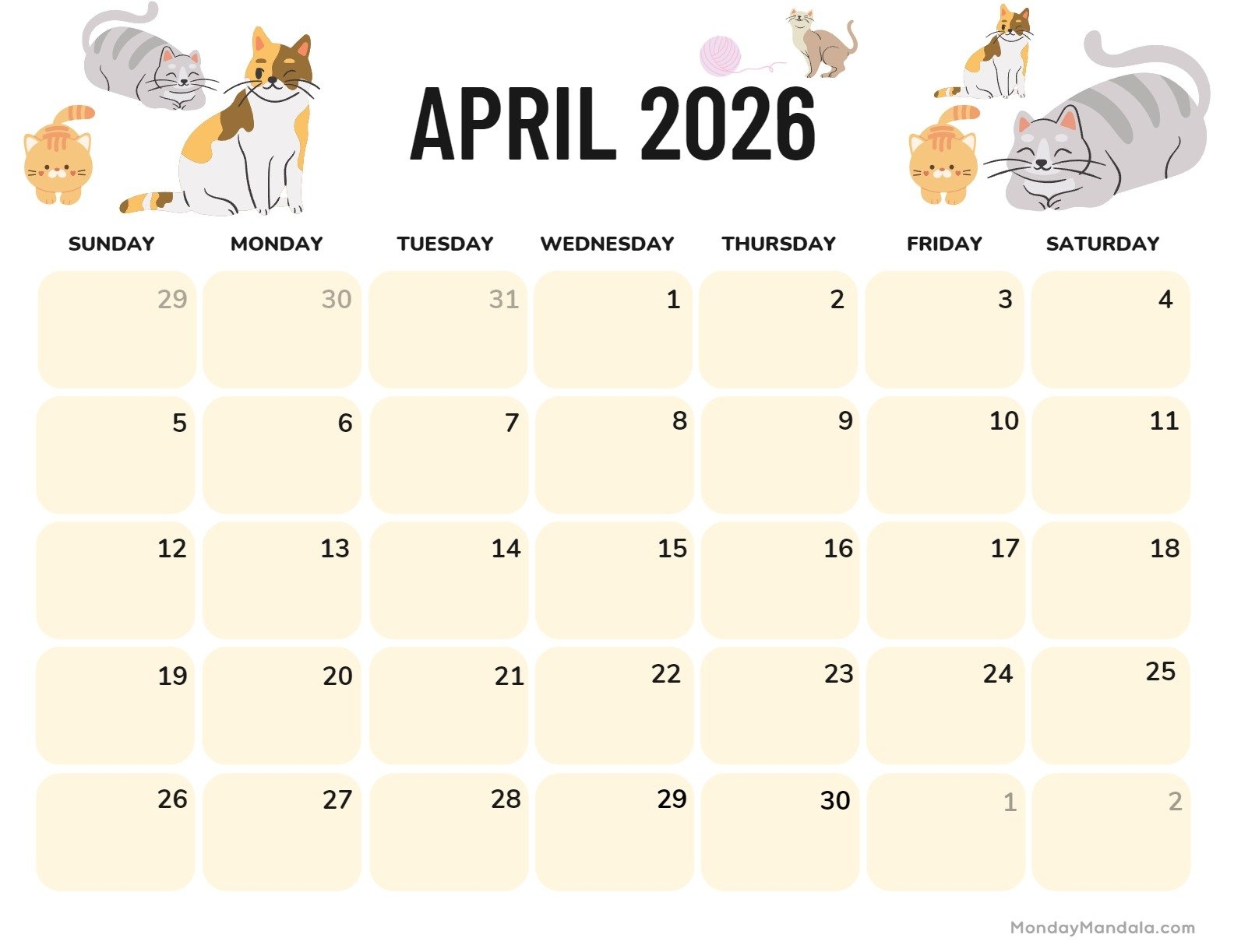 April 2026 Calendars Free PDF Printables 