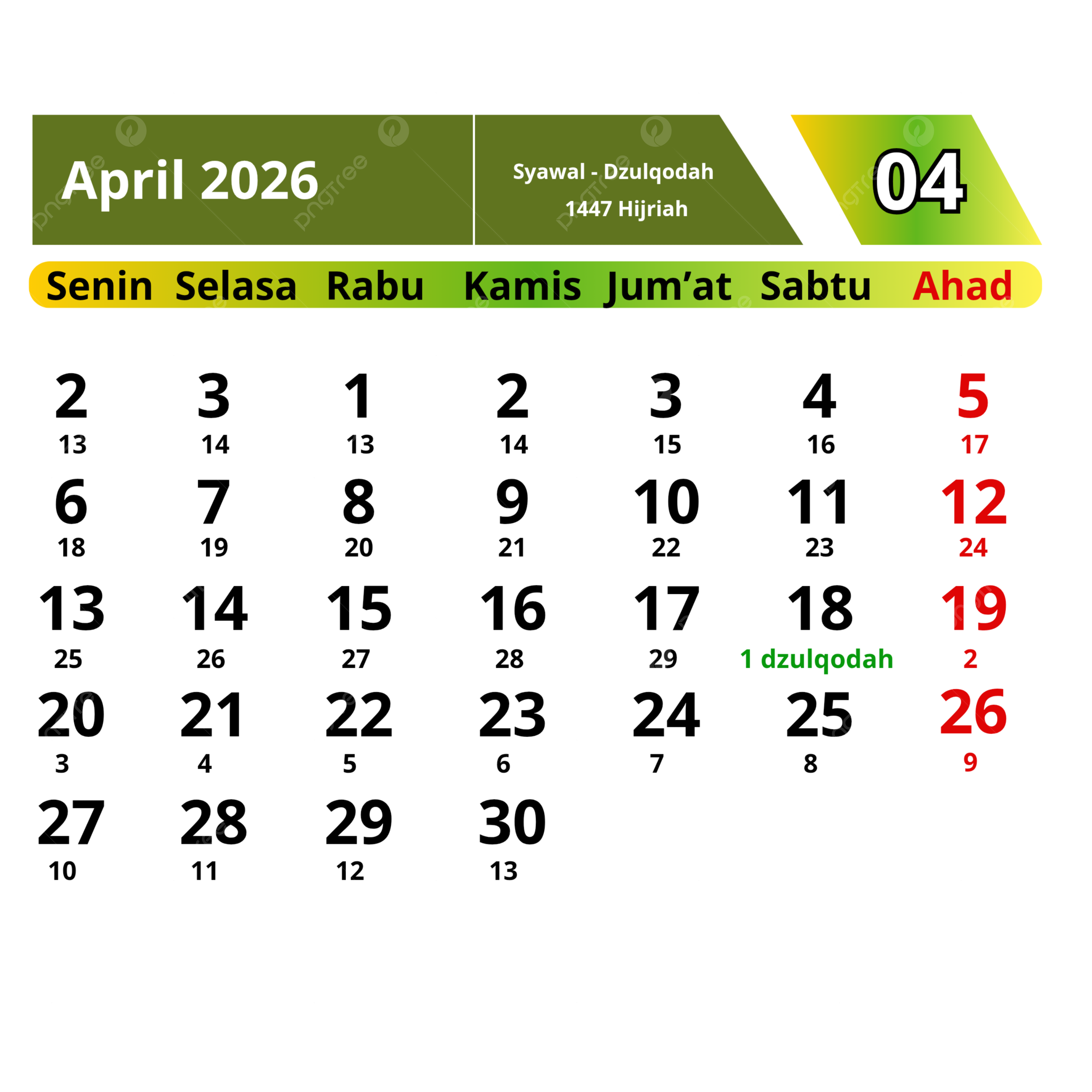 April 2026 Kalender Indonesia April 2026 Kalender 2026 Kalender April 2026 PNG Transparan Clipart Dan File PSD Untuk Unduh Gratis