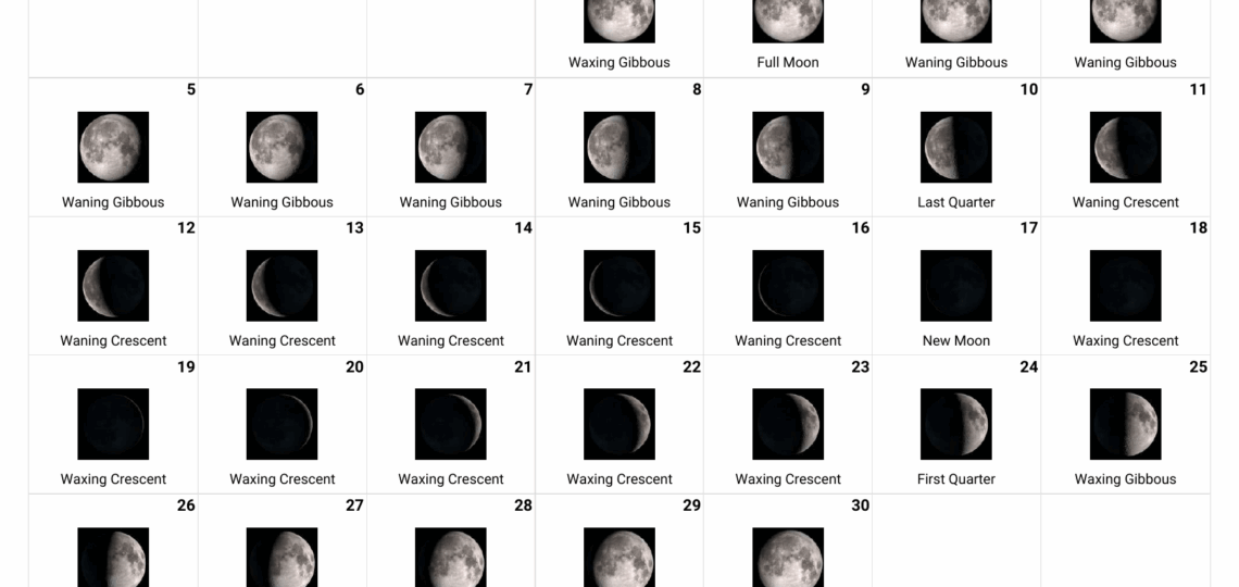April 2026 Moon Phases Calendar Custom Calendar Maker