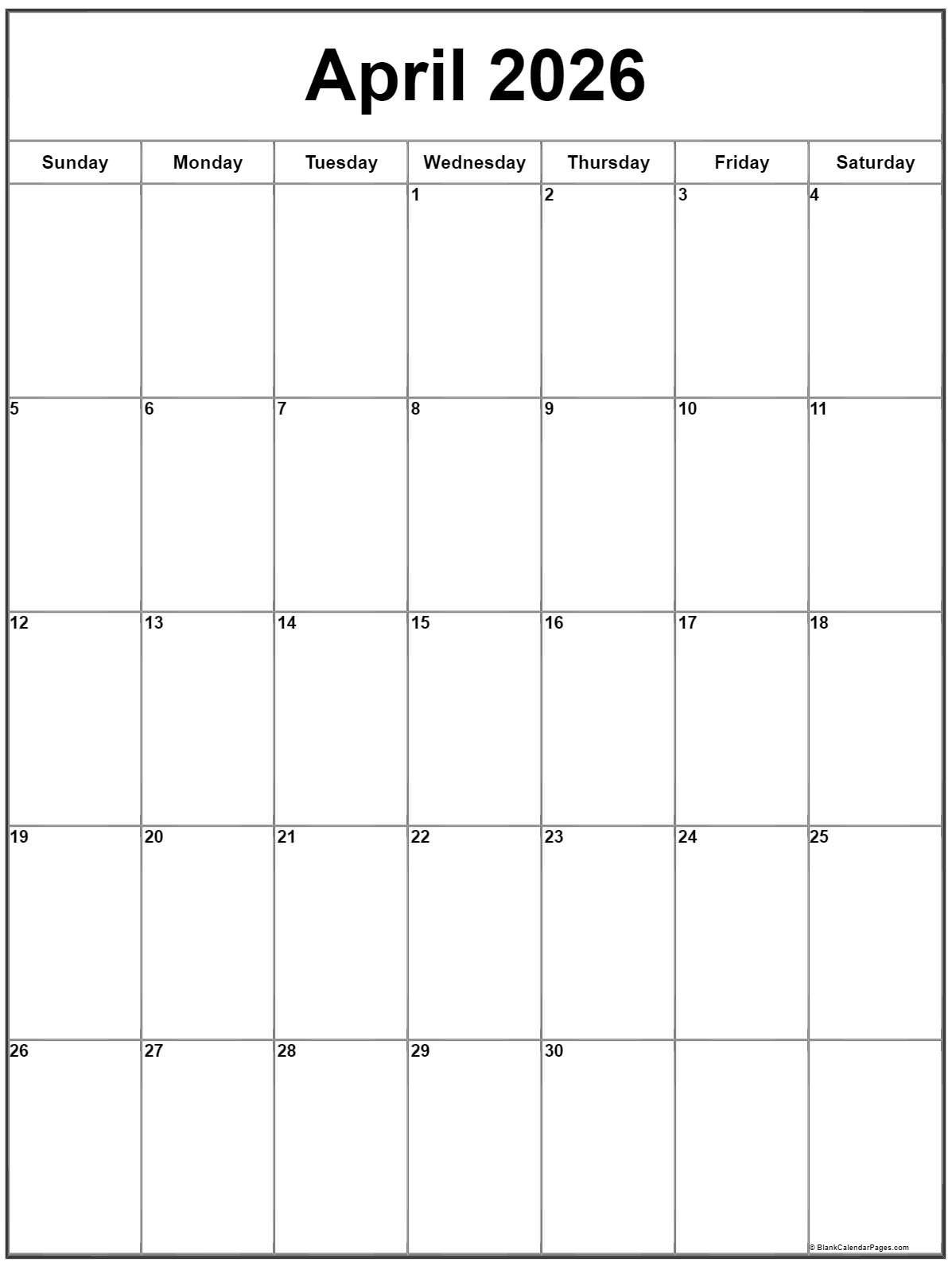 April 2026 Vertical Calendar Portrait April 2026 Vertical Calendar Portrait