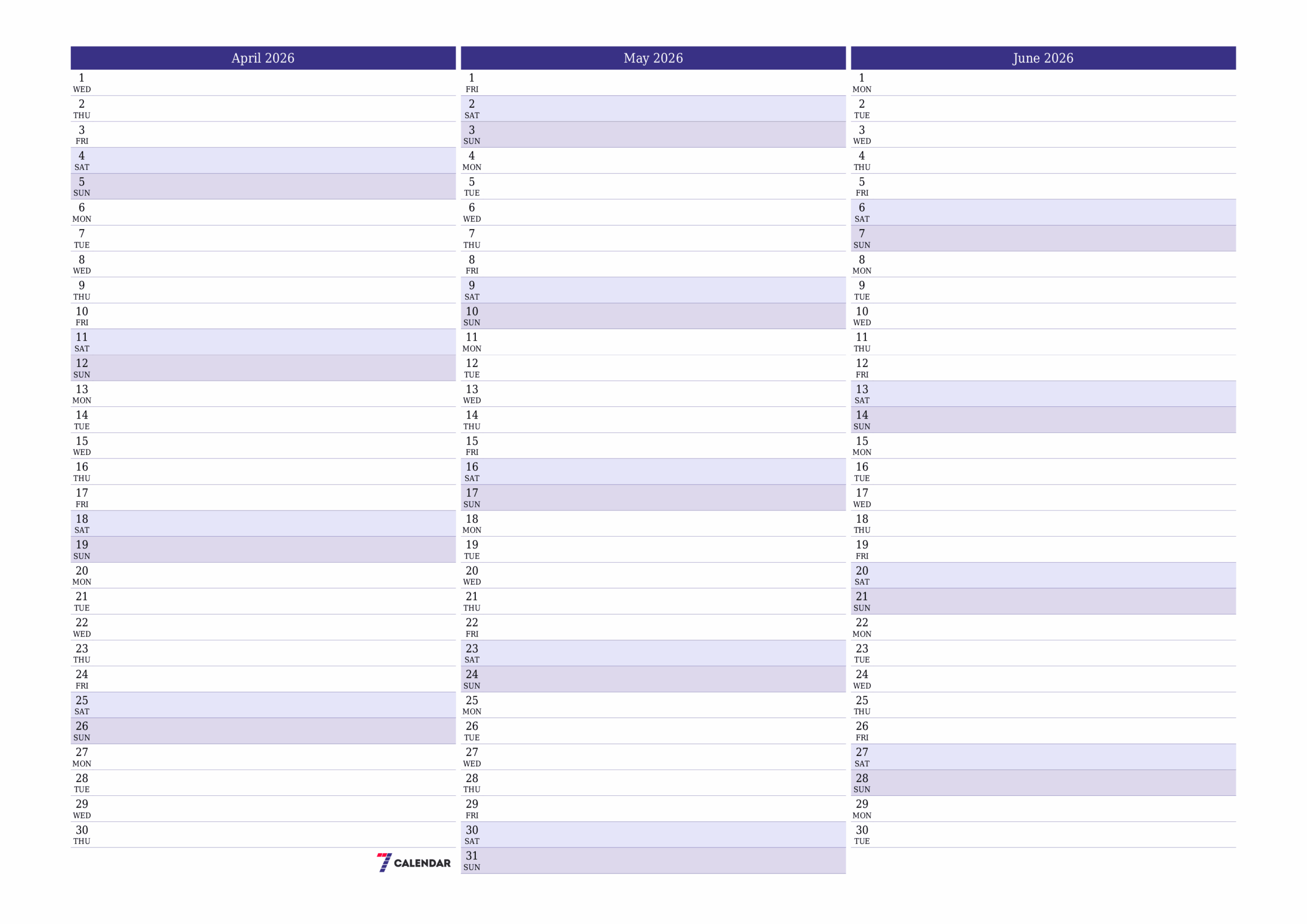 April Calendar 2026 Printable Template 7calendar April Calendar 2026 Printable Template 7calendar