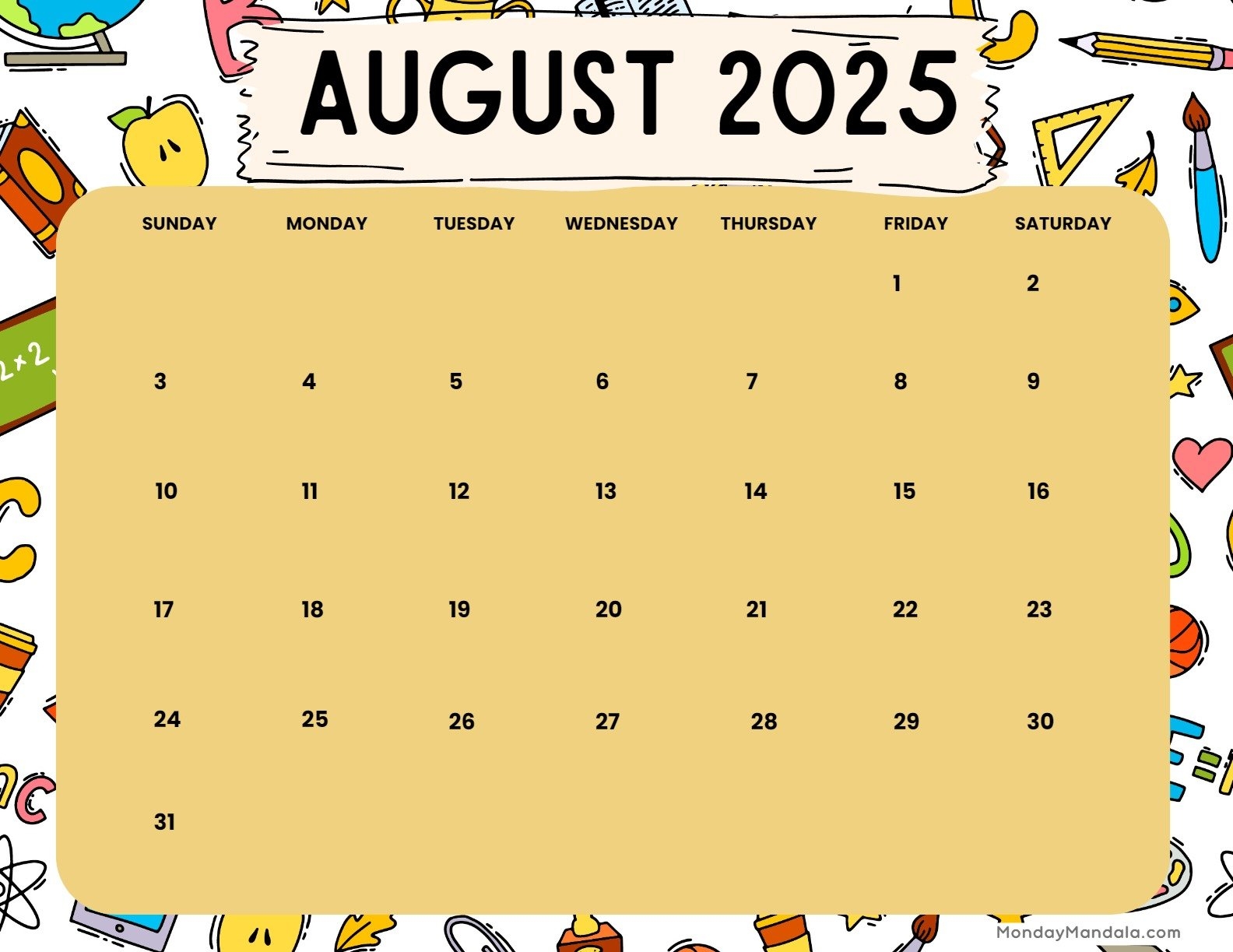 August 2025 Calendar 52 Free PDF Printables 
