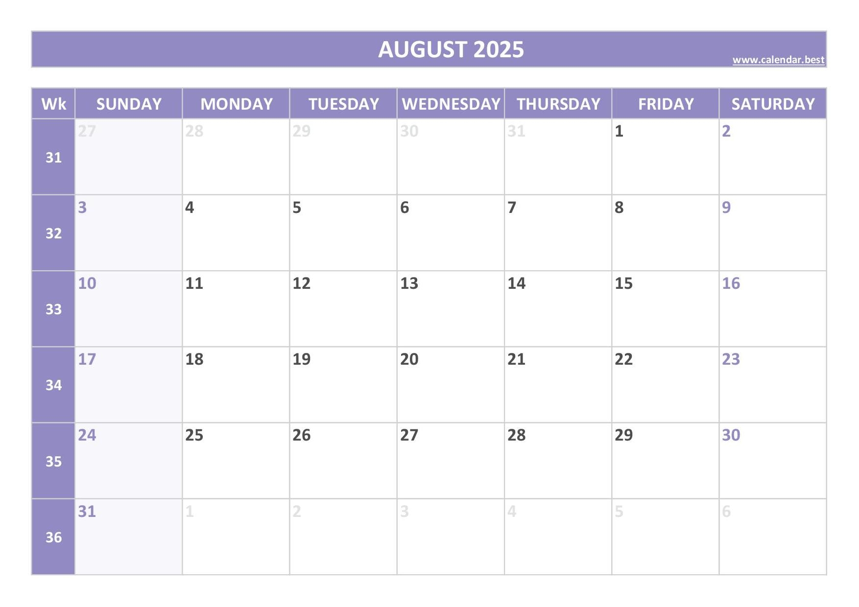 August 2025 Calendar Calendar best August 2025 Calendar Calendar best