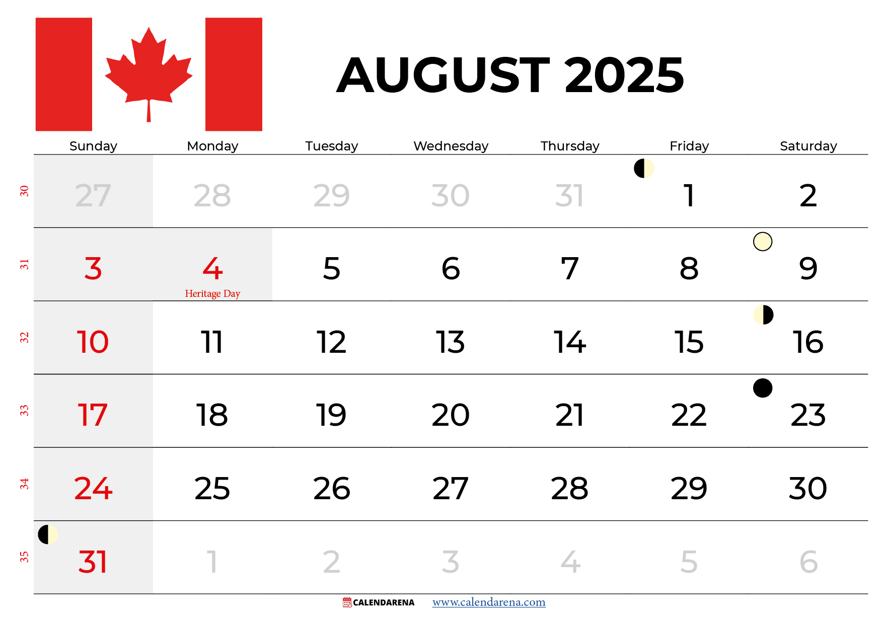 August 2025 Calendar Canada With Holidays
