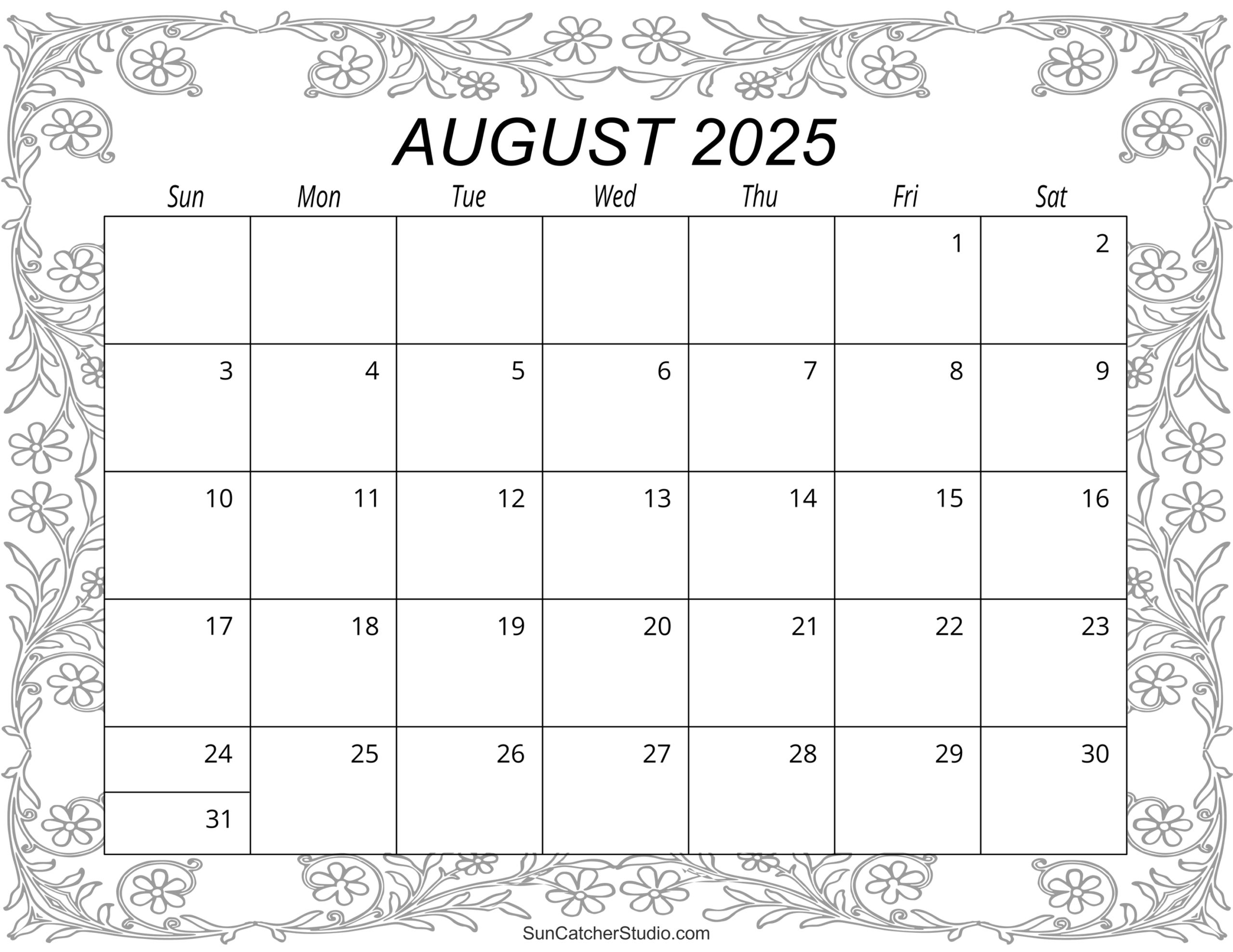 August 2025 Calendar Free Printable Free Printables Monograms  August 2025 Calendar Free Printable Free Printables Monograms