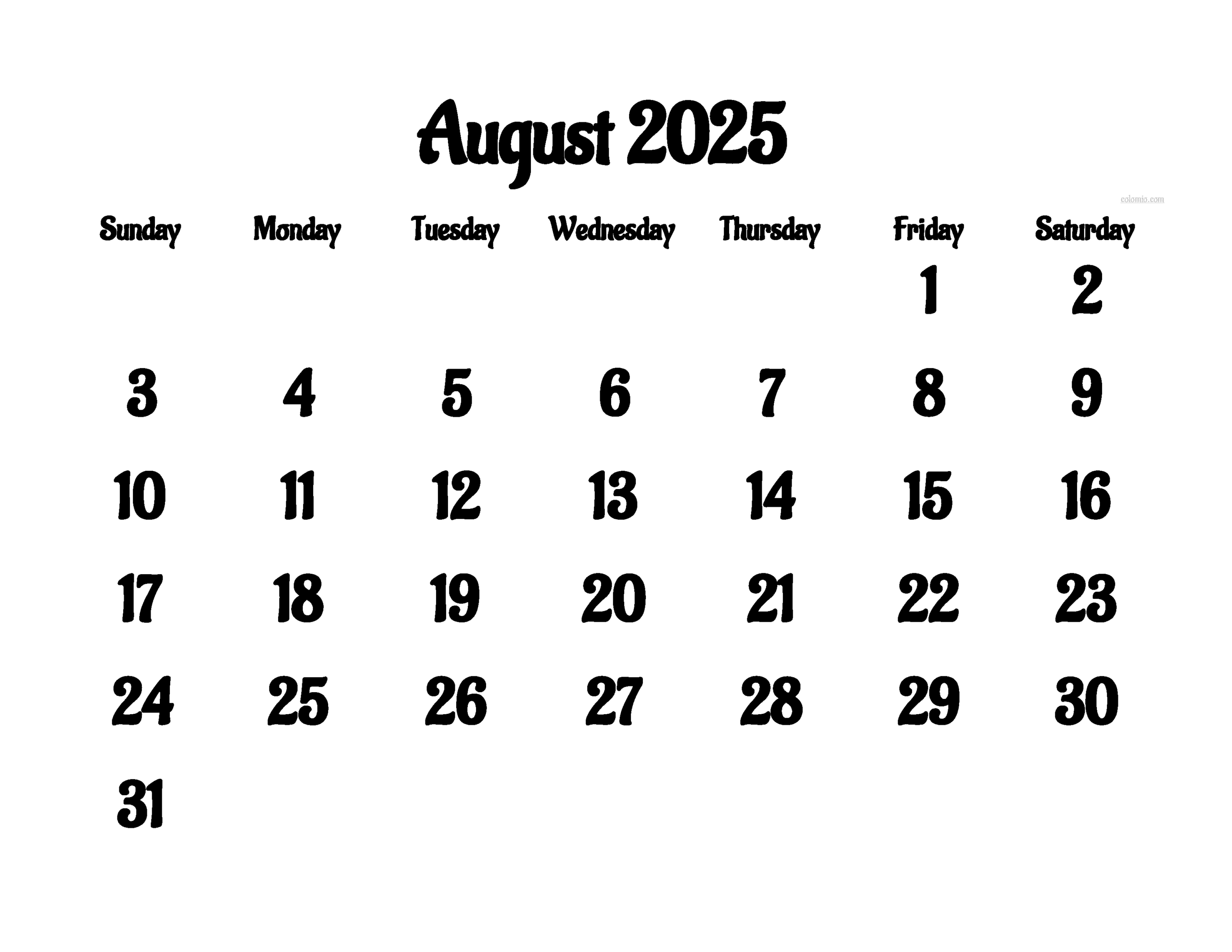 August 2025 Calendar Free Printable PDF XLS And PNG Www  August 2025 Calendar Free Printable PDF XLS And PNG Www