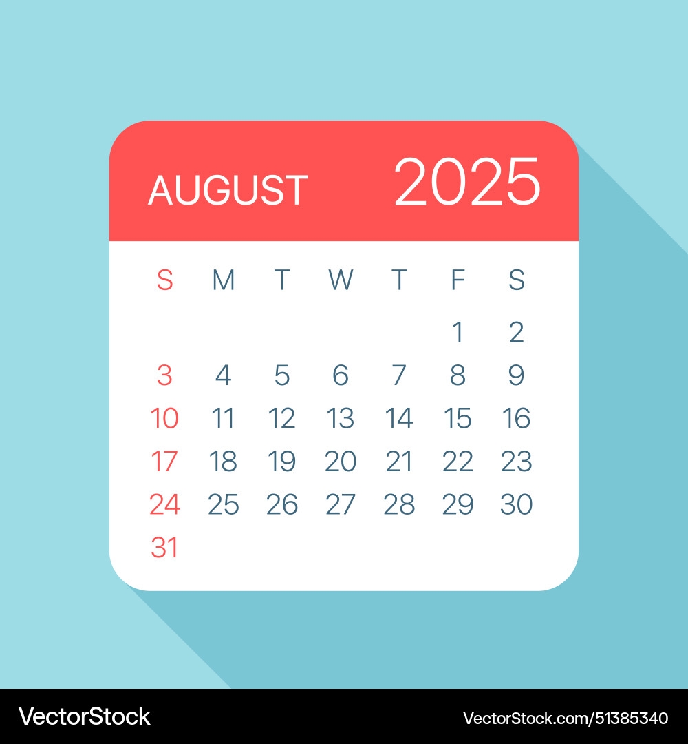 August 2025 Calendar Leaf Royalty Free Vector Image
