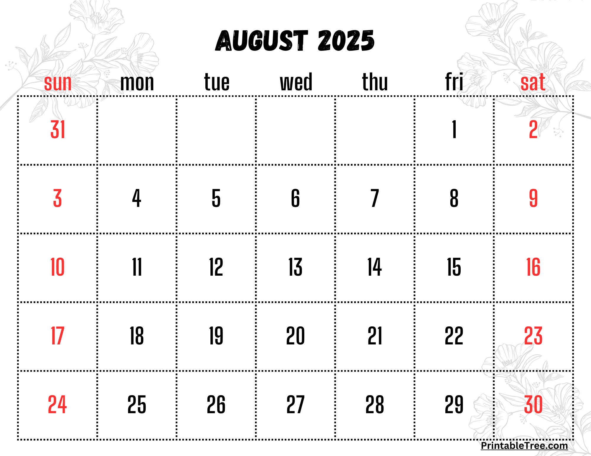 2025 August Holiday Calendar