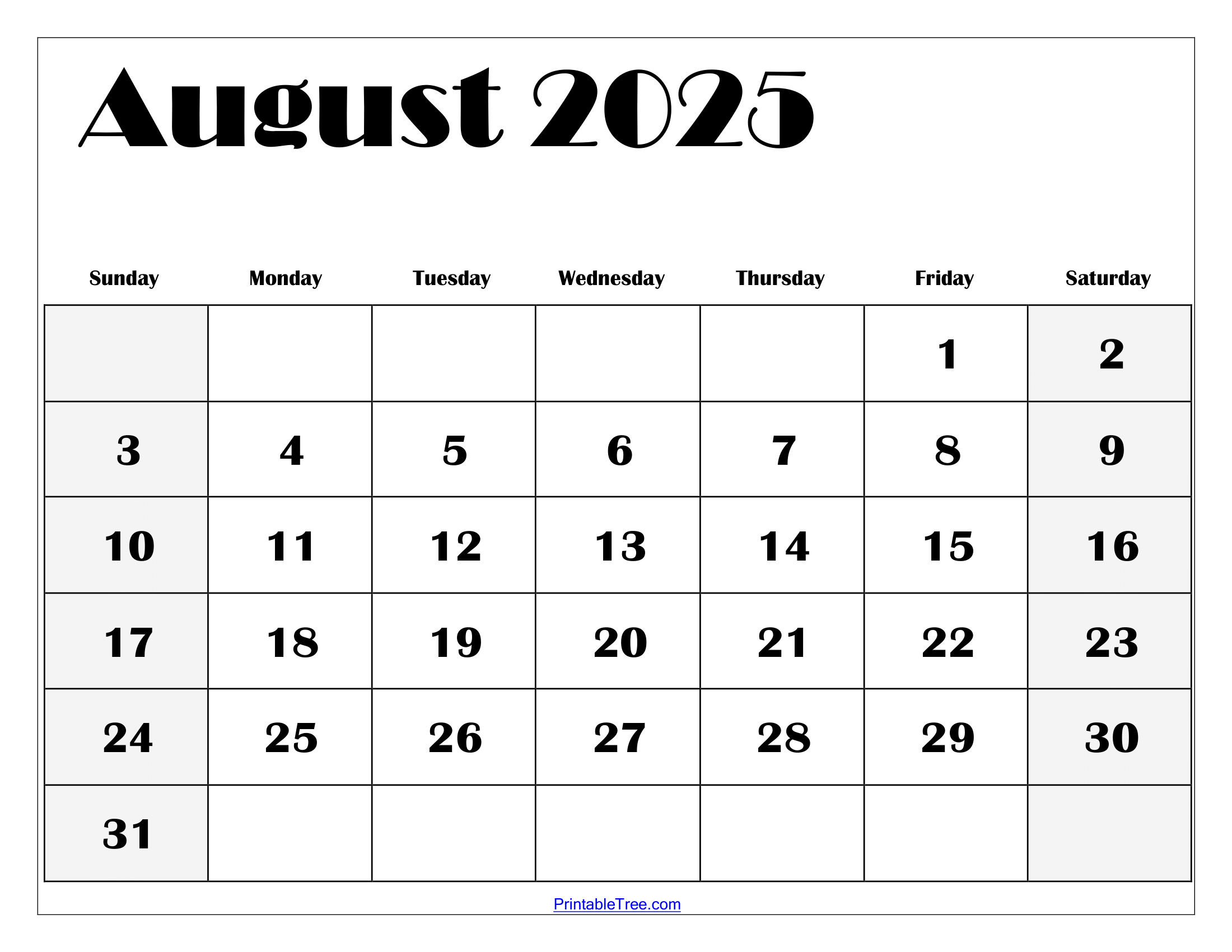 August 2025 Calendar Printable With Notes