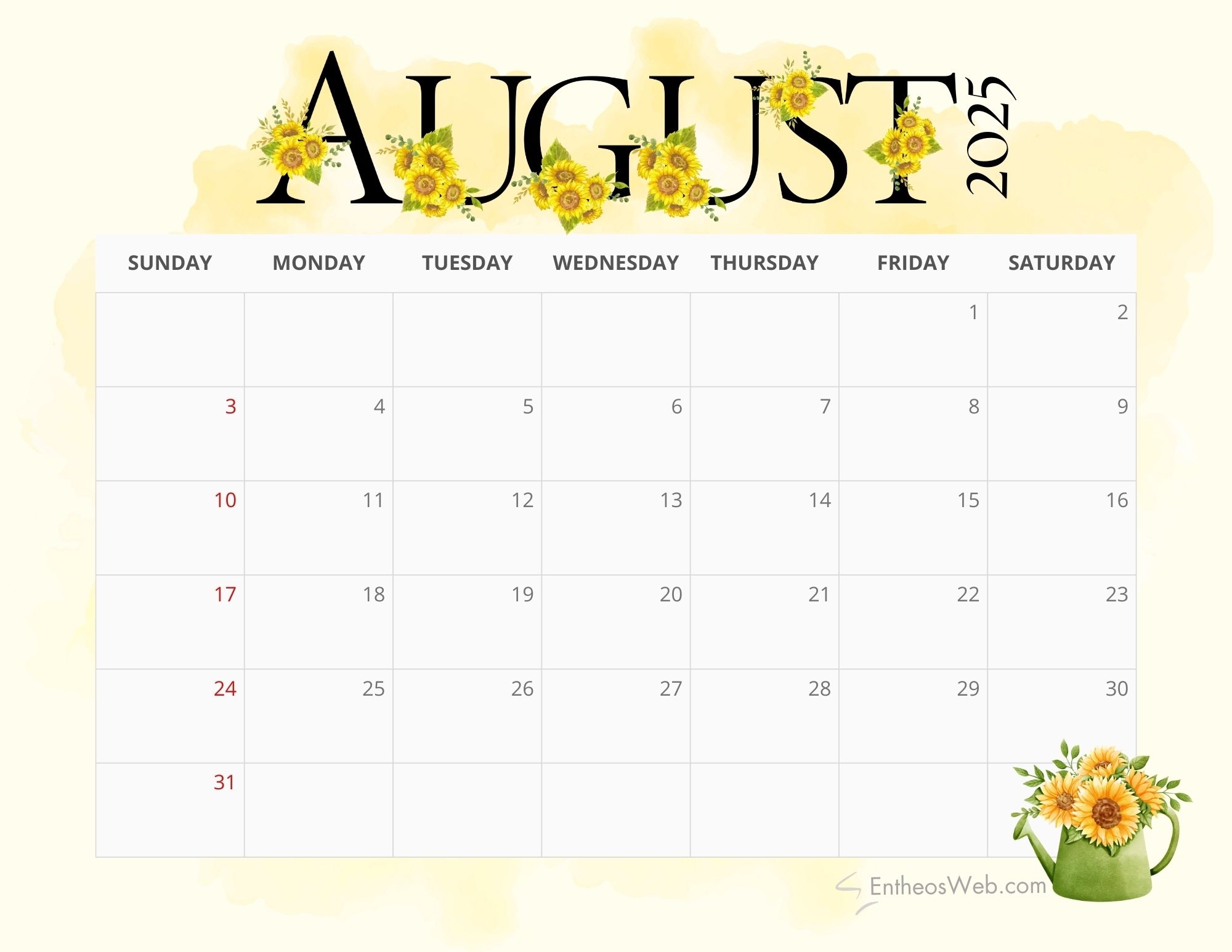 August Free Calendar 2025