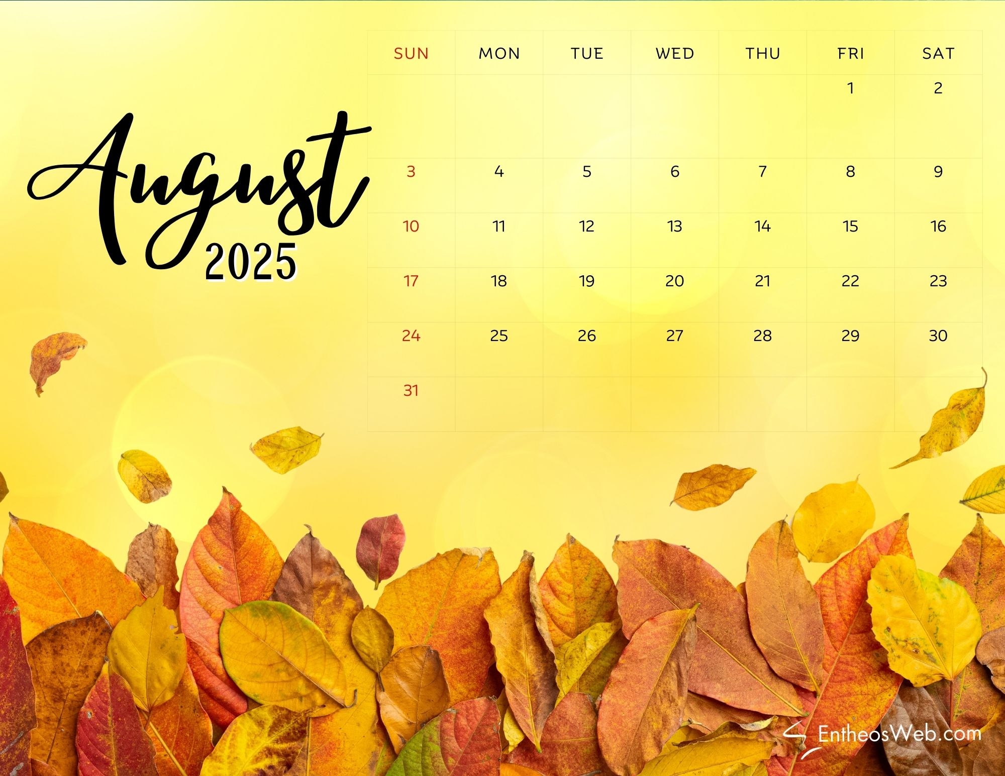 August 2025 Calendar Printables EntheosWeb
