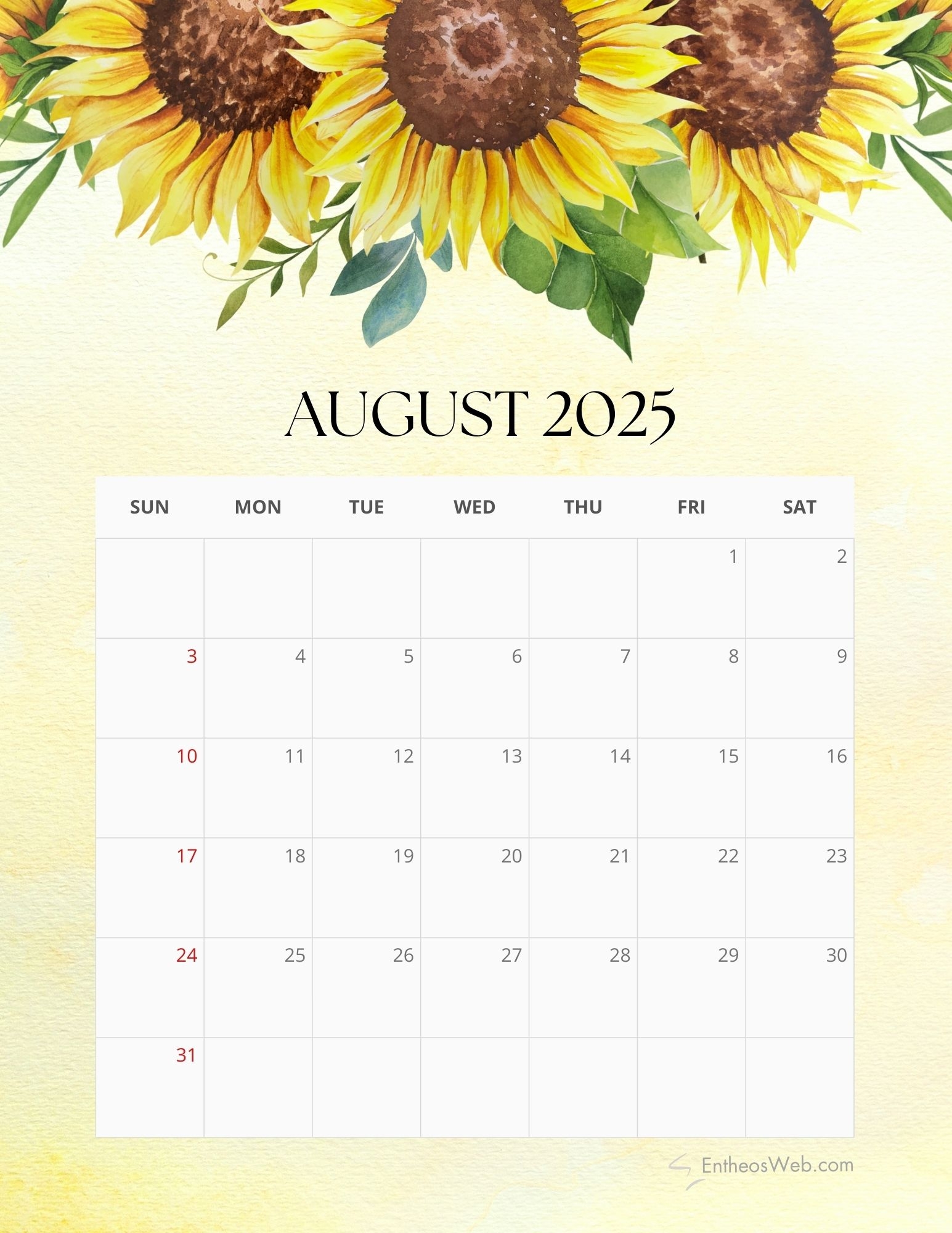 August 2025 Calendar Printables EntheosWeb