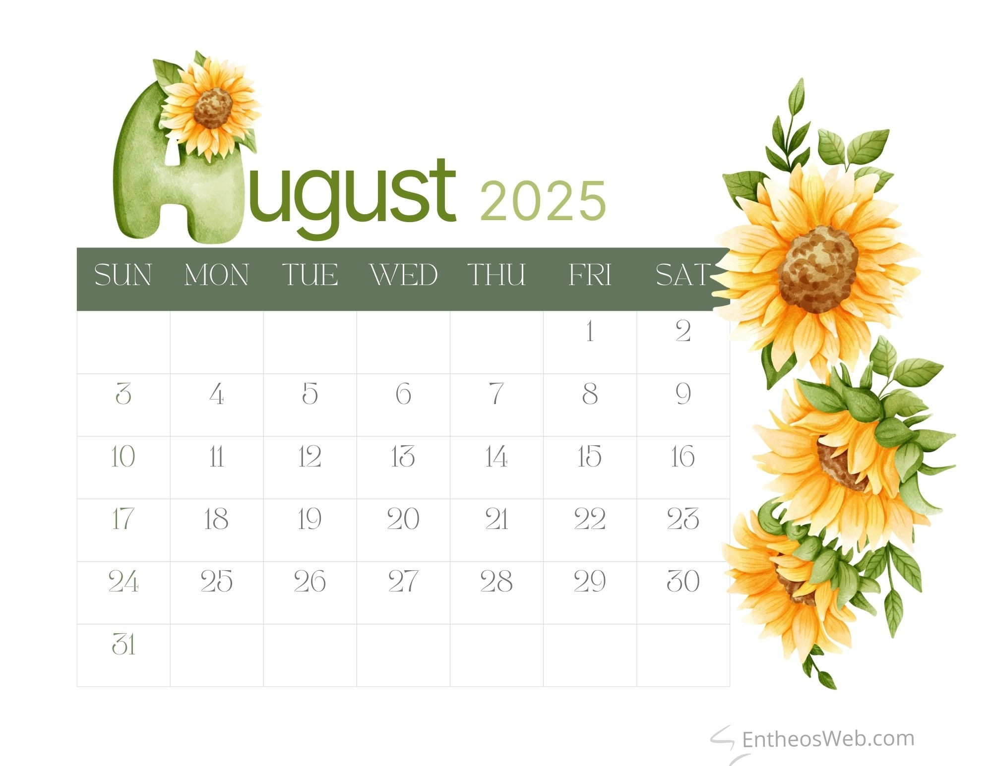 August 2025 Calendar Sunflower