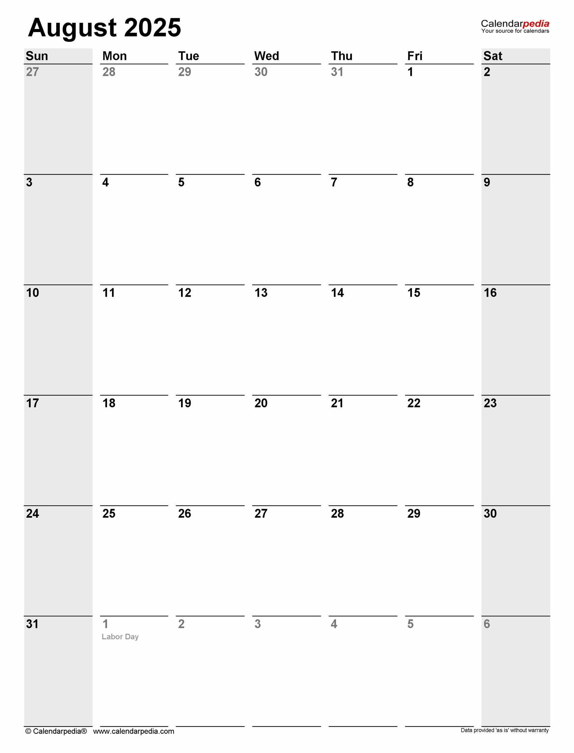 August 2025 Calendar Calendarpedia